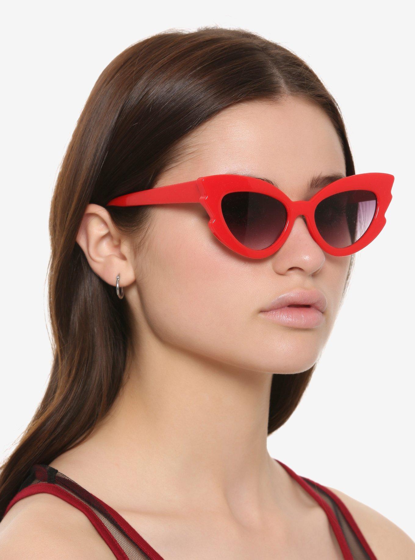 Red Cat Eye Scalloped Sunglasses, , hi-res