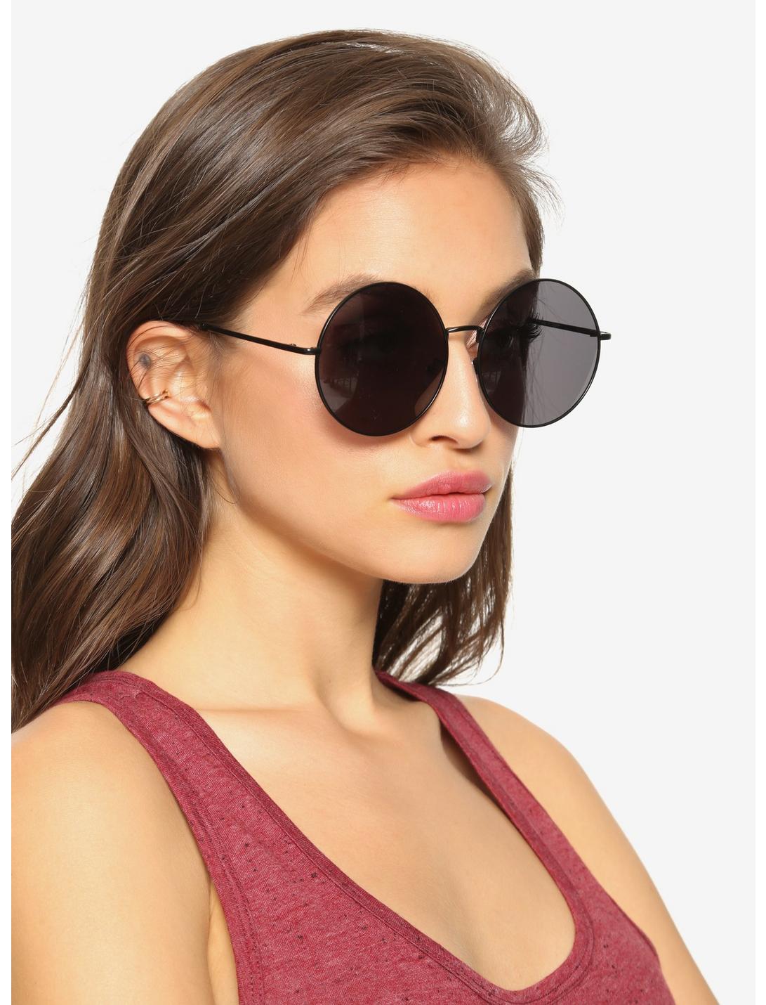 Black Large Round Sunglasses, , hi-res