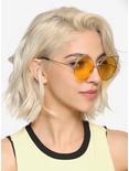 Yellow & Gold Cat Ear Wire Round Frame Sunglasses, , hi-res