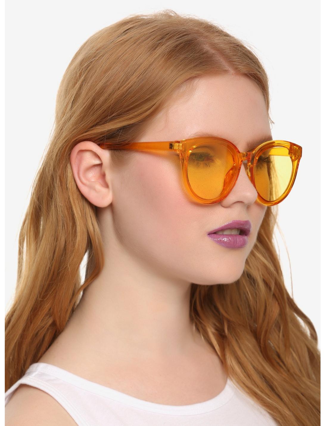 Translucent Orange Retro Sunglasses, , hi-res