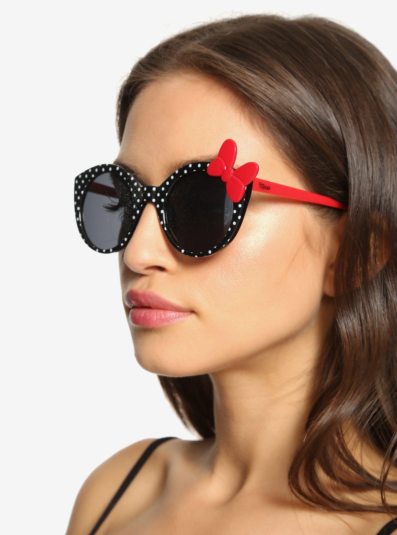 Disney Minnie Mouse Heart Shaped Polka Dot Print Sunglasses with Bow