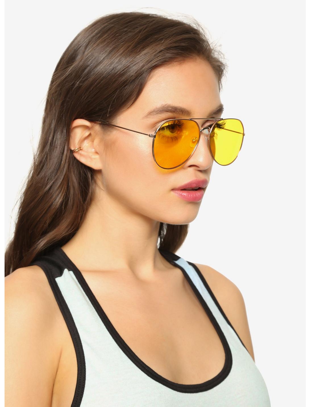 Yellow Aviator Sunglasses, , hi-res