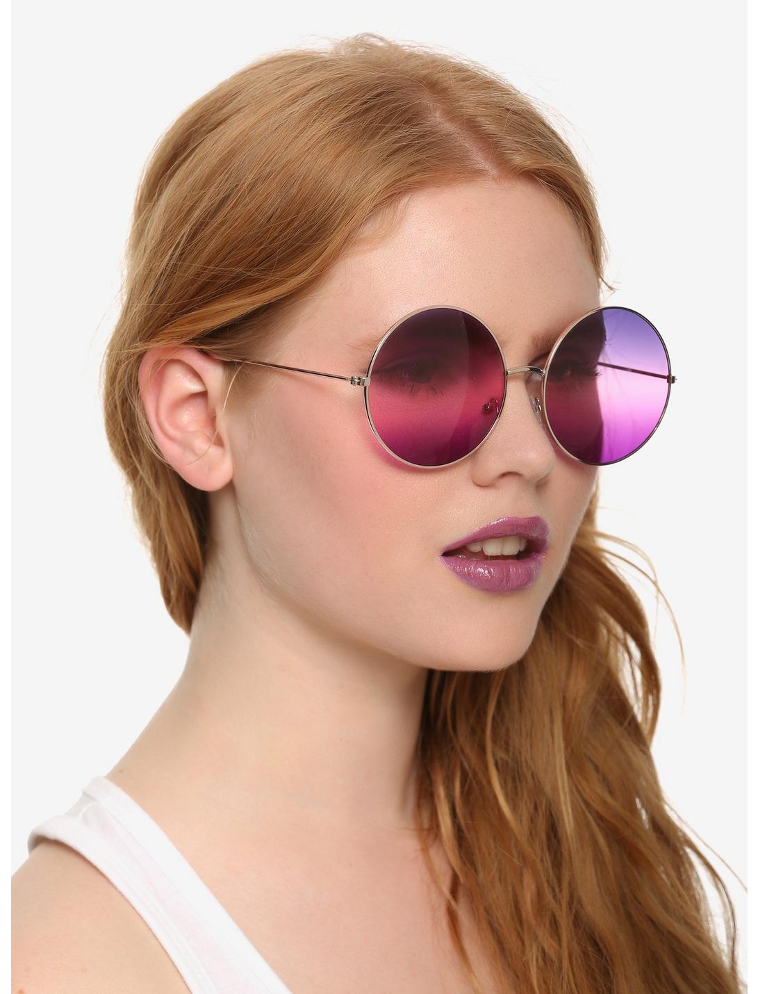 Purple Ombre Round Sunglasses, , hi-res