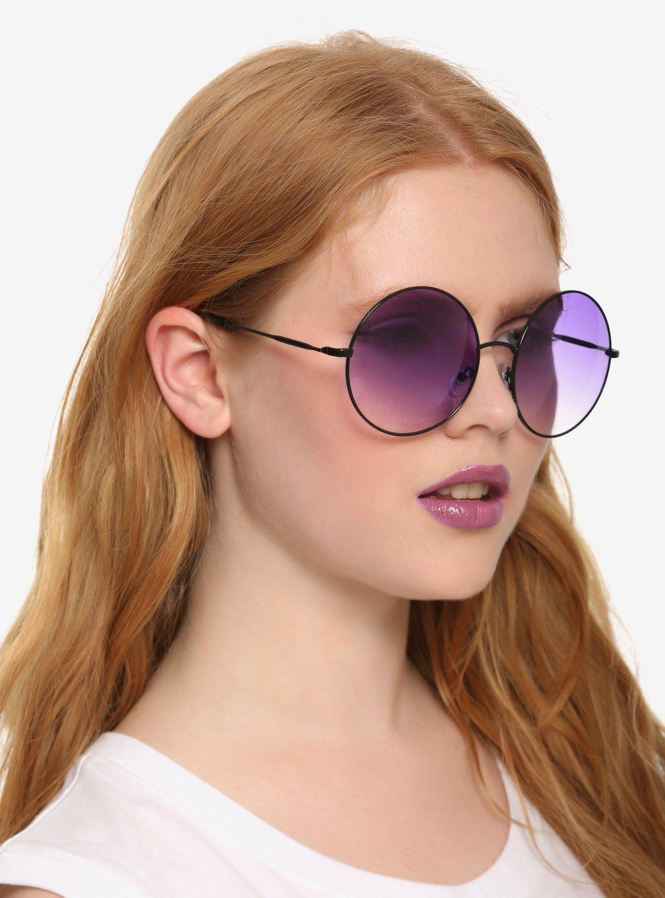 Purple & Black Round Sunglasses, , hi-res