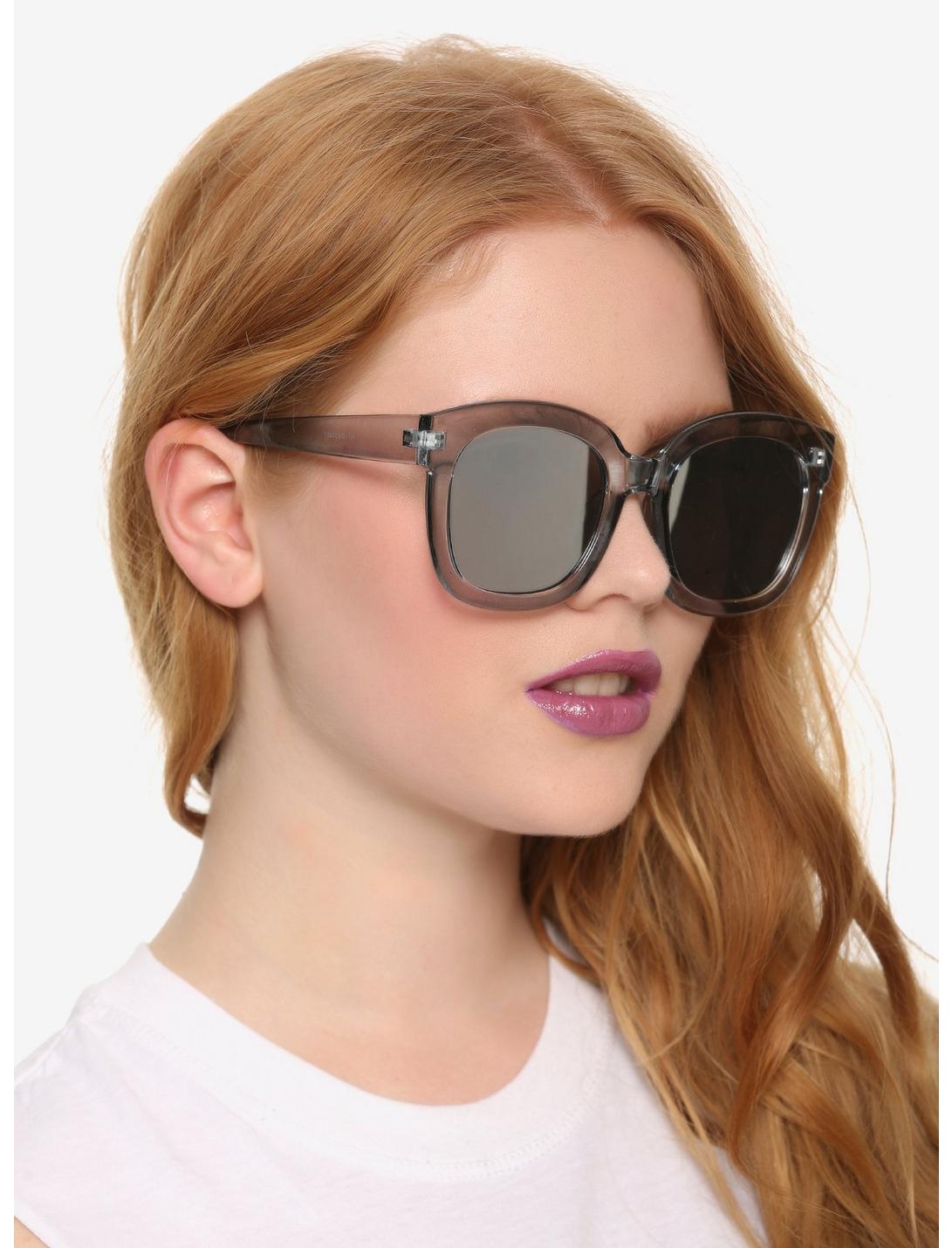 Grey Clear Mirror Lens Retro Sunglasses, , hi-res