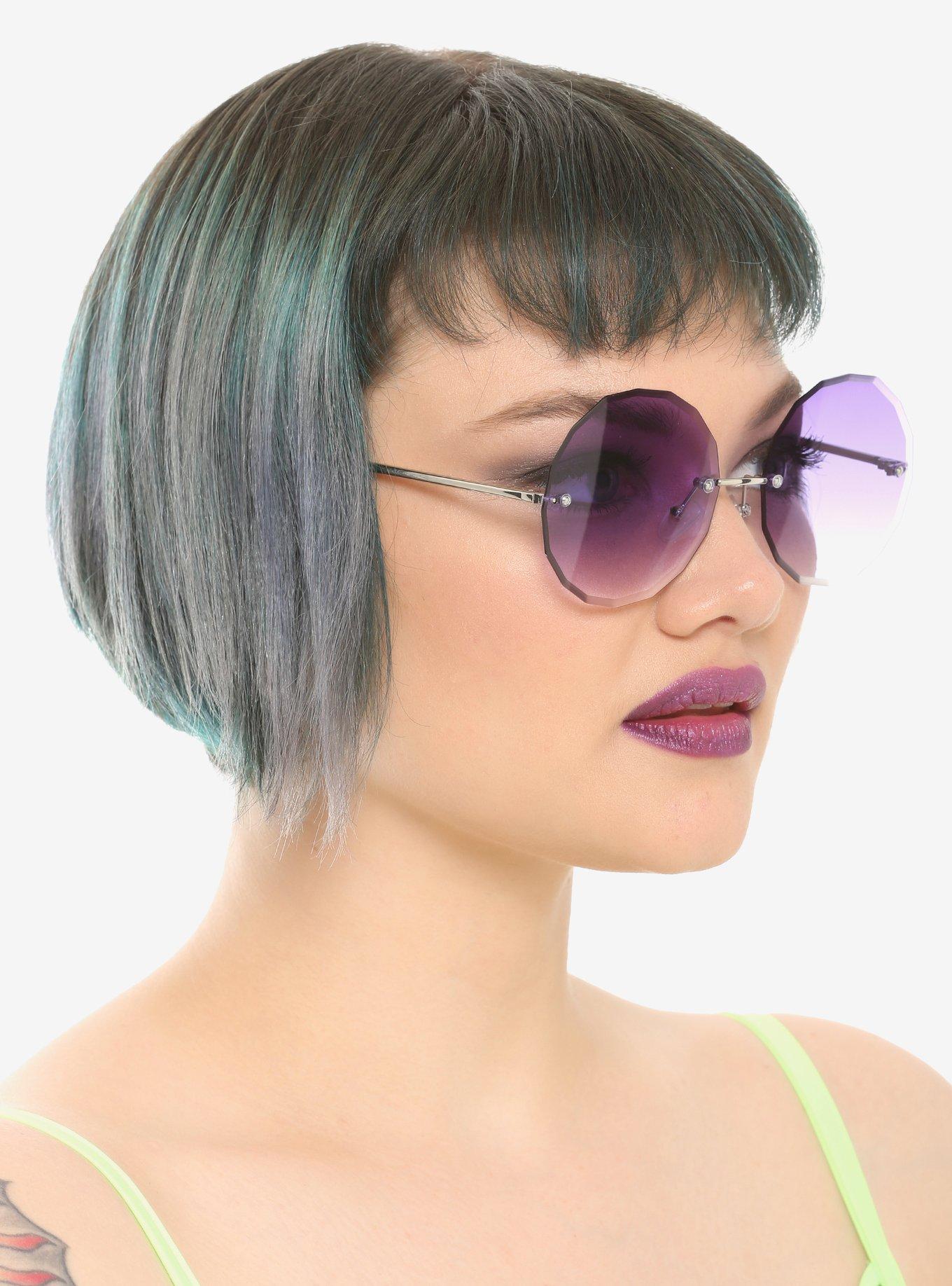 Purple Ombre Oversized Rounded Sunglasses, , hi-res
