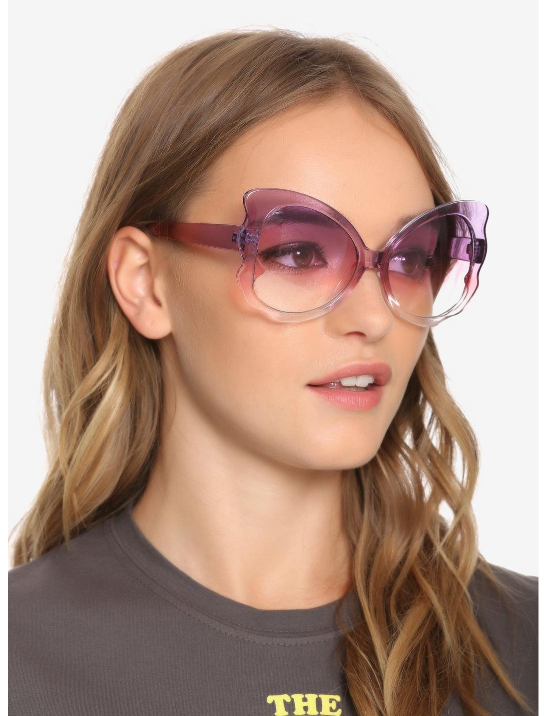Pink & Purple Ombre Oversized Butterfly Sunglasses, , hi-res