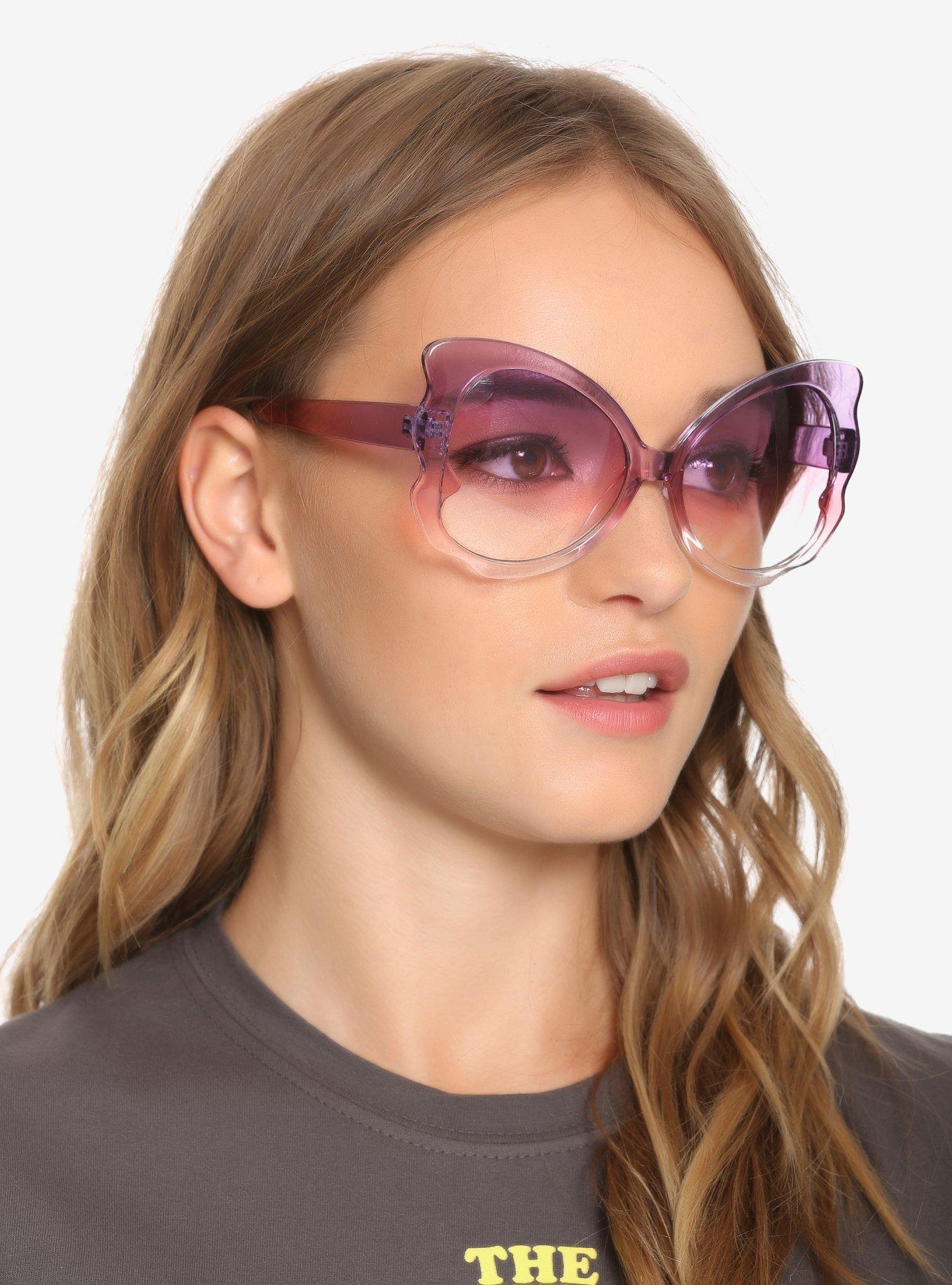 Pink & Purple Ombre Oversized Butterfly Sunglasses, , hi-res