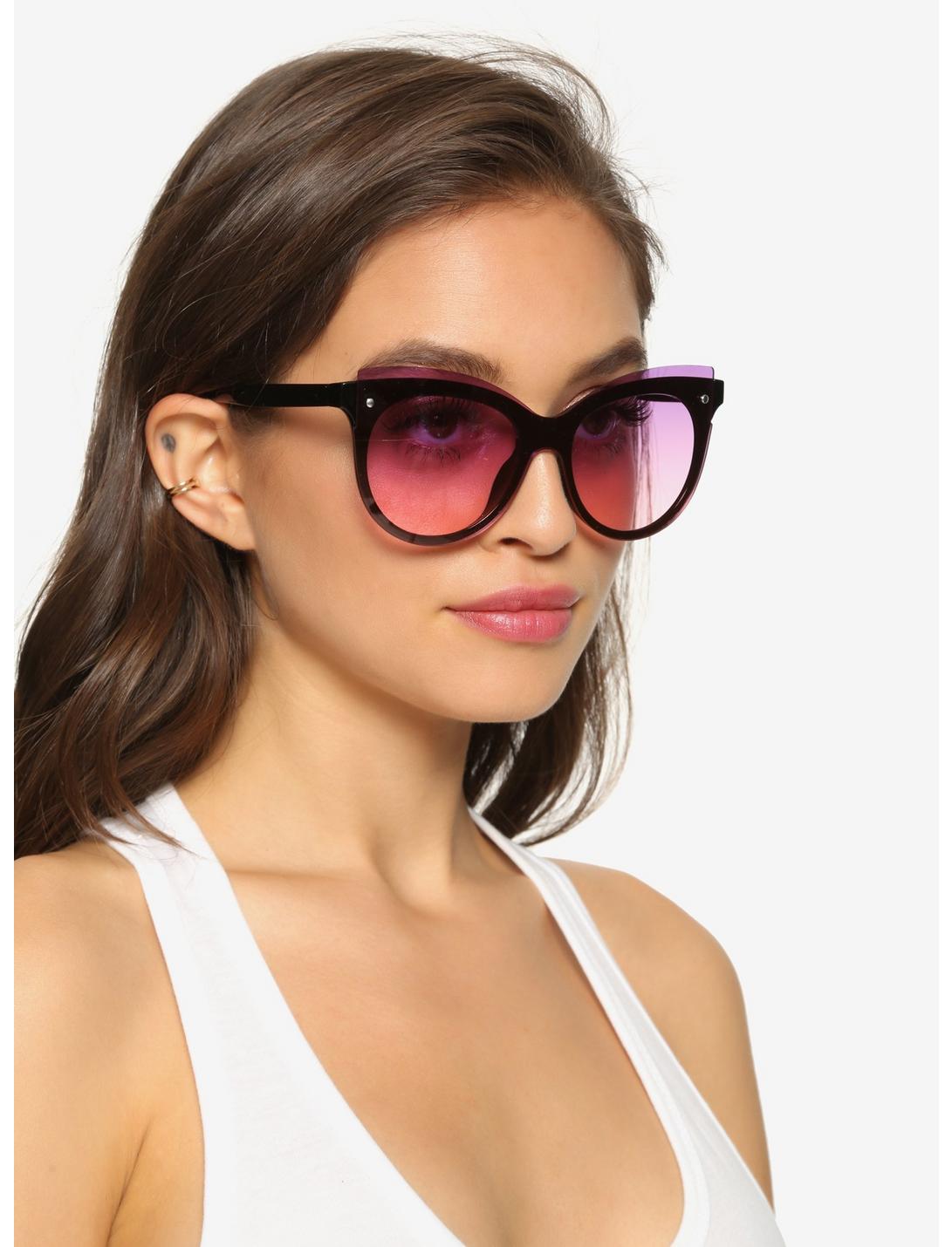 Purple To Pink Oversized Rimless Cateye Sunglasses, , hi-res