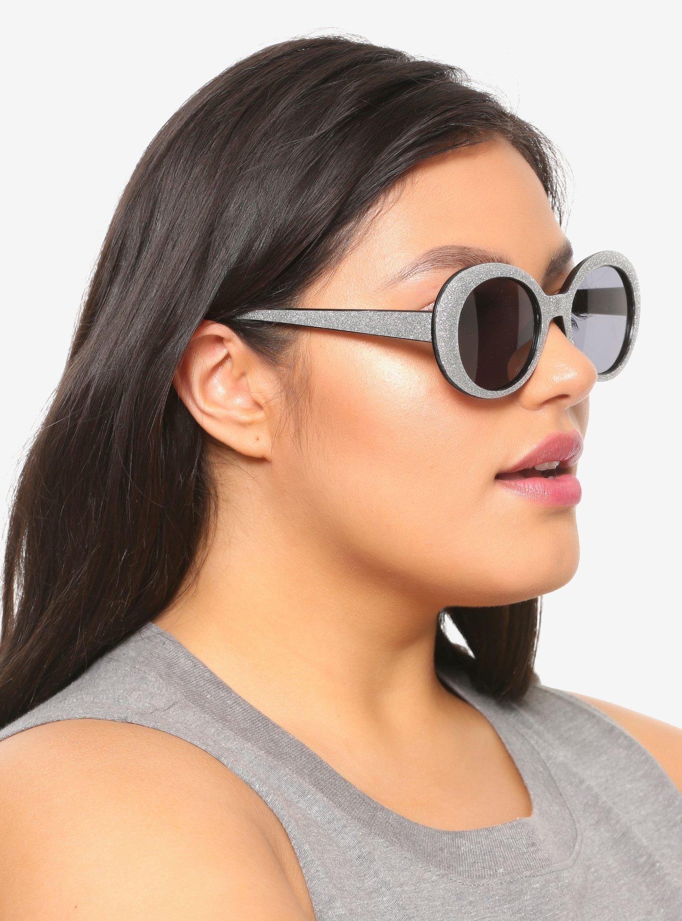 Silver Glitter Round Sunglasses, , hi-res