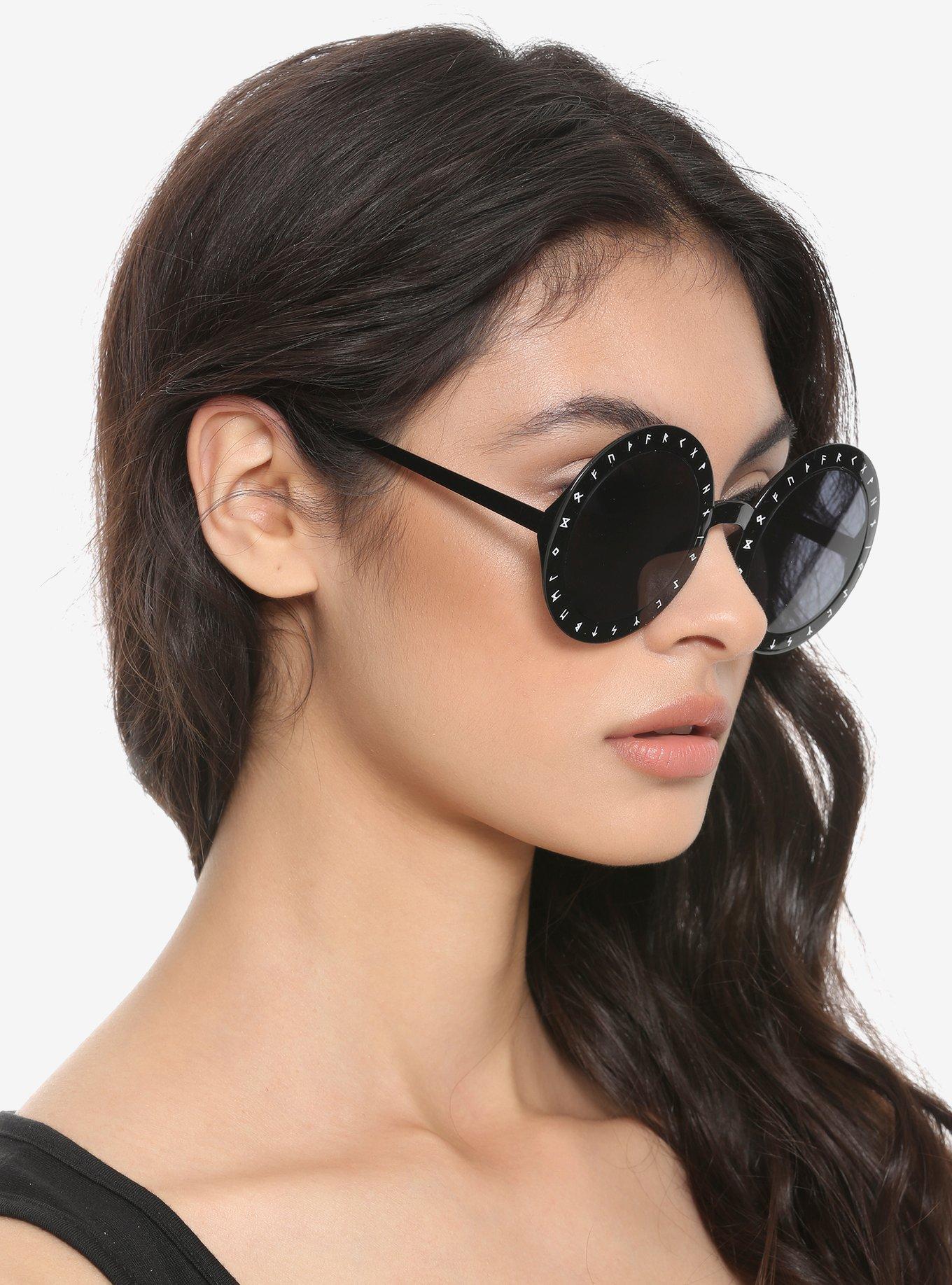 Black Round Symbols Sunglasses, , hi-res