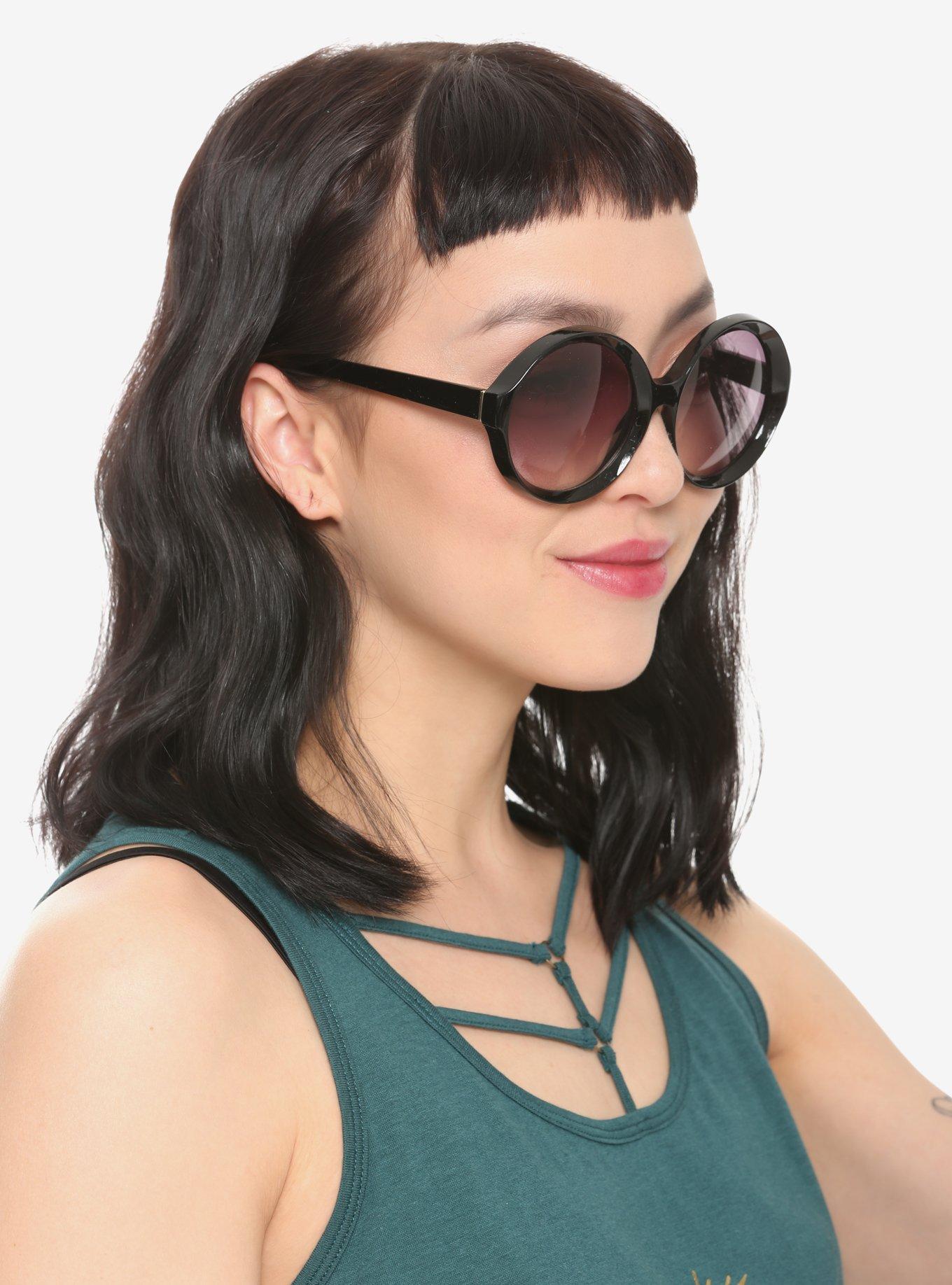 Black Acrylic Round Sunglasses, , hi-res