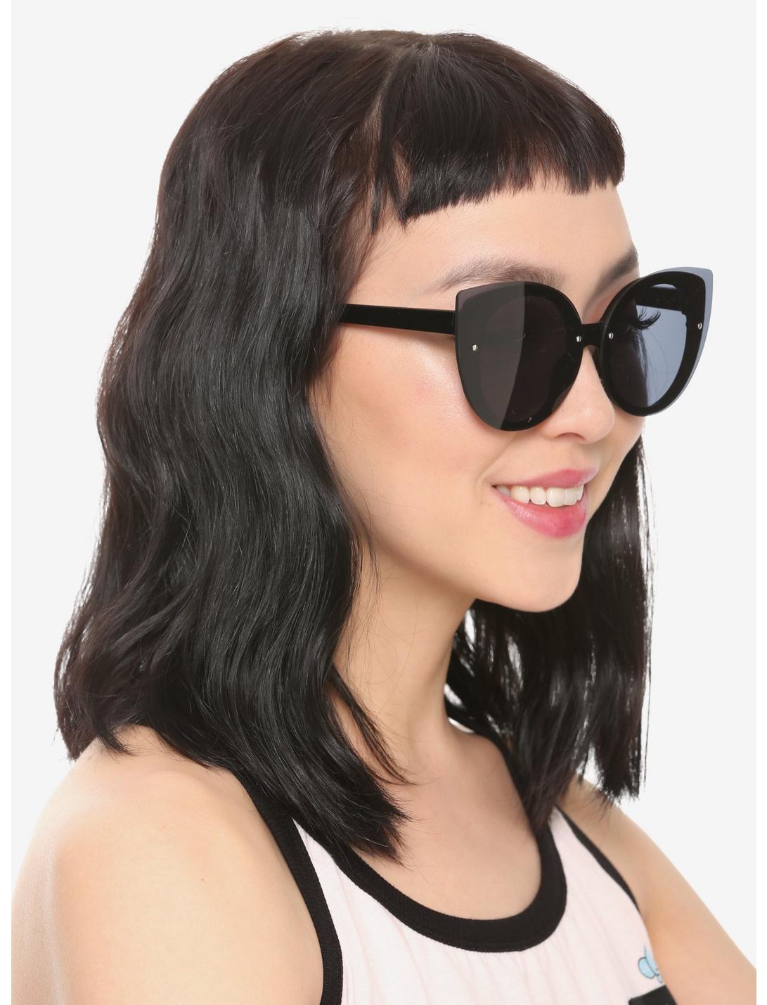 Black Rimless Cat Eye Sunglasses, , hi-res