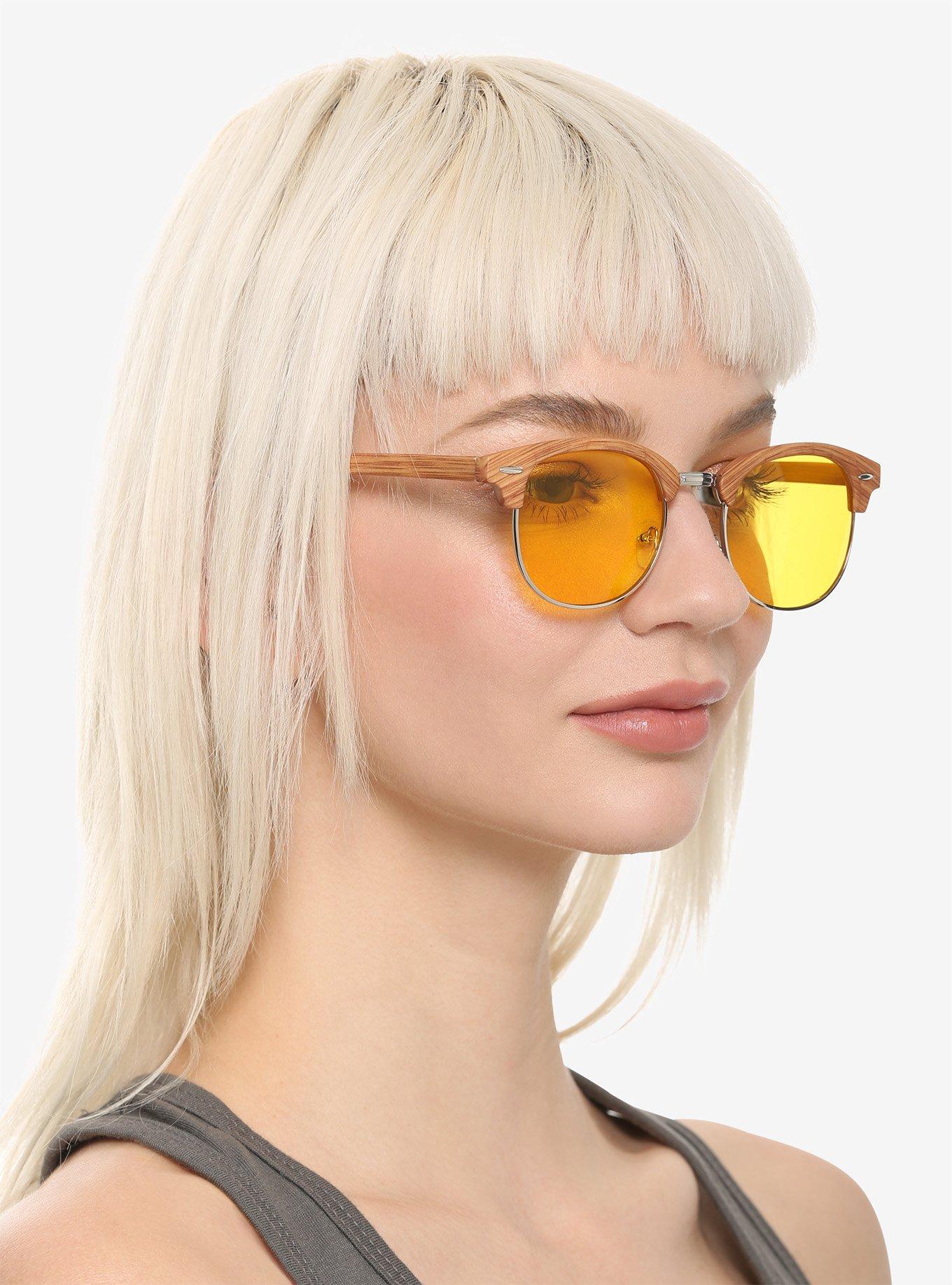 Yellow Half-Rim Sunglasses, , hi-res