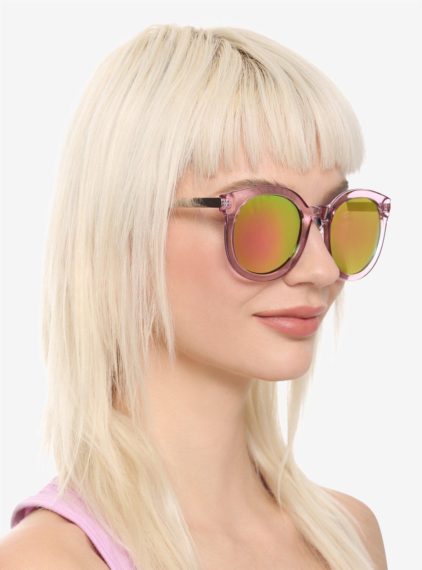 Dark Pink Mirrored Rainbow Lens Sunglasses, , hi-res