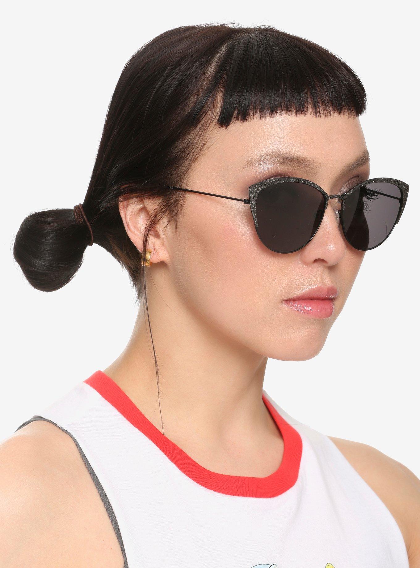 Black Glitter Cat Eye Sunglasses, , hi-res