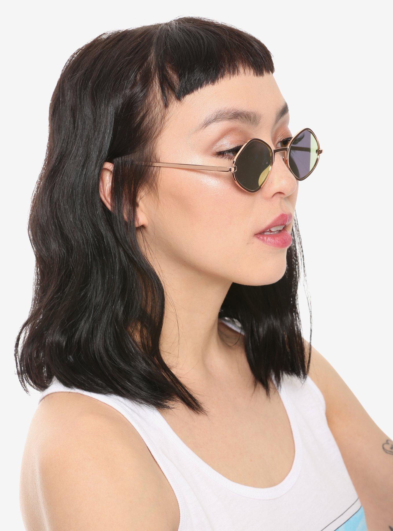 Rose Gold Mirror Lens Round Sunglasses, , hi-res