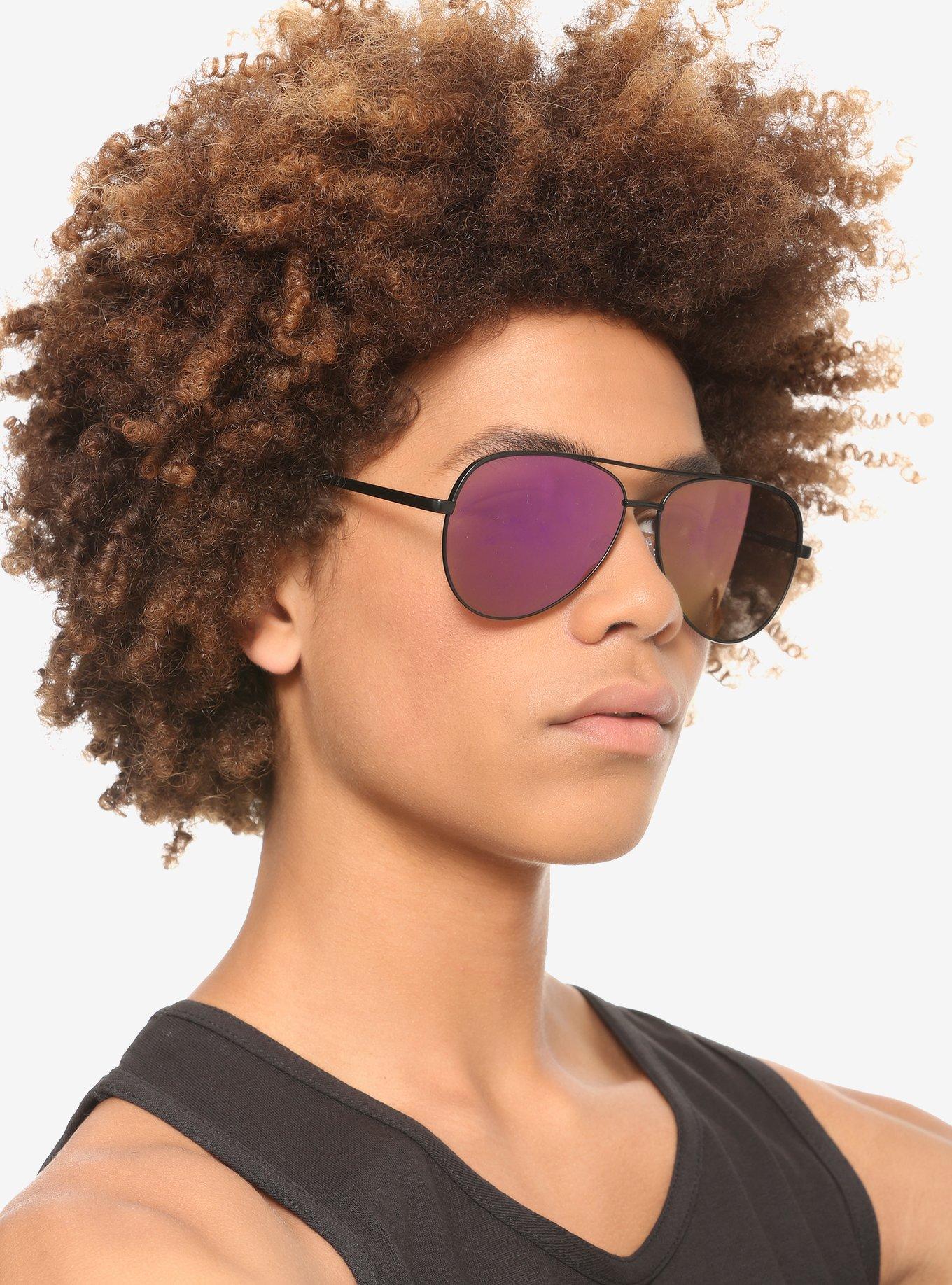 Black & Purple Aviator Sunglasses, , hi-res
