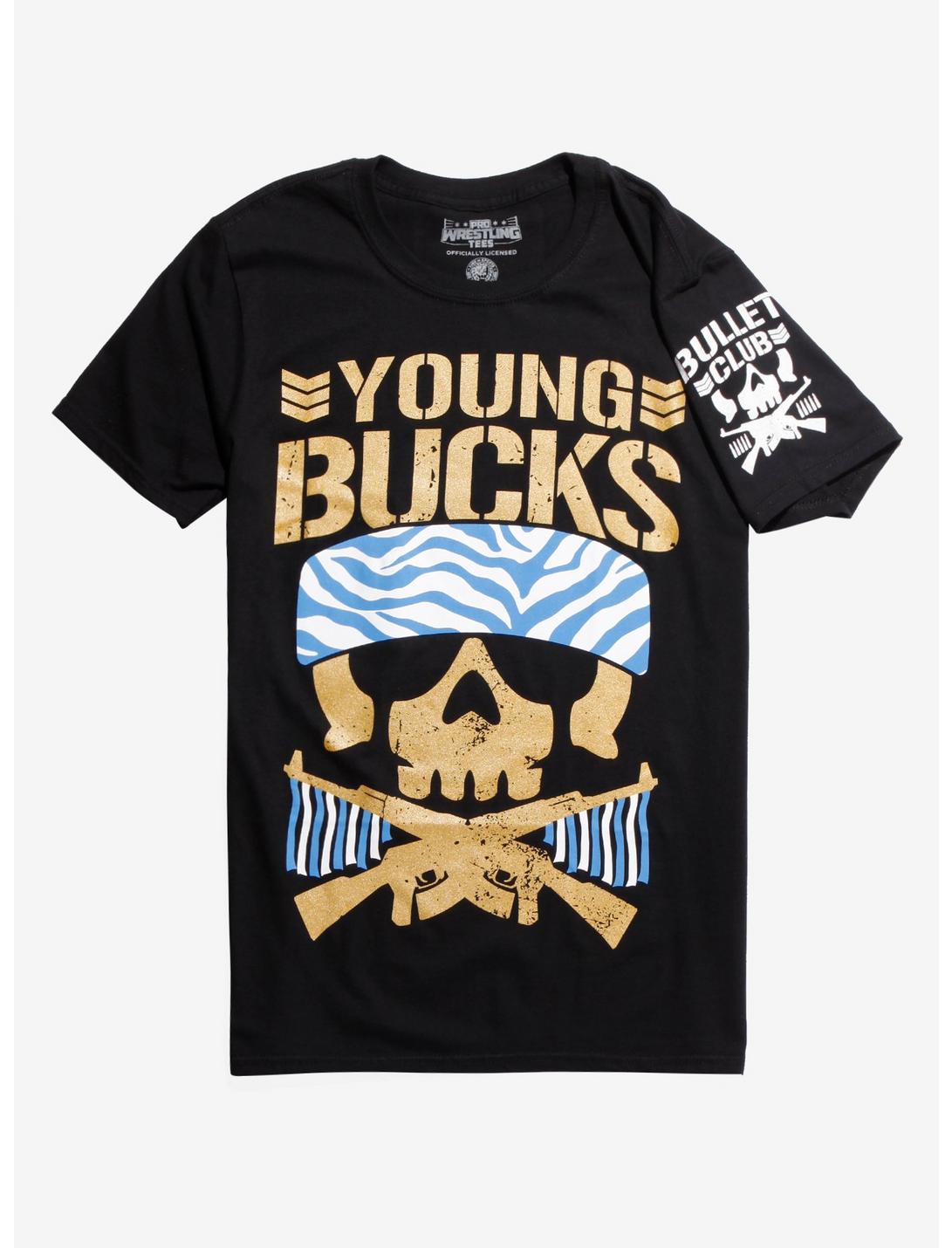 New Japan Pro-Wrestling Bullet Club Young Bucks Blue & White Stripe T-Shirt, BLACK, hi-res