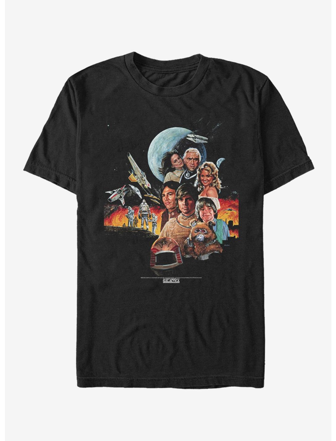 Battlestar Galactica Vintage Battlestar Poster 2 T-Shirt, BLACK, hi-res
