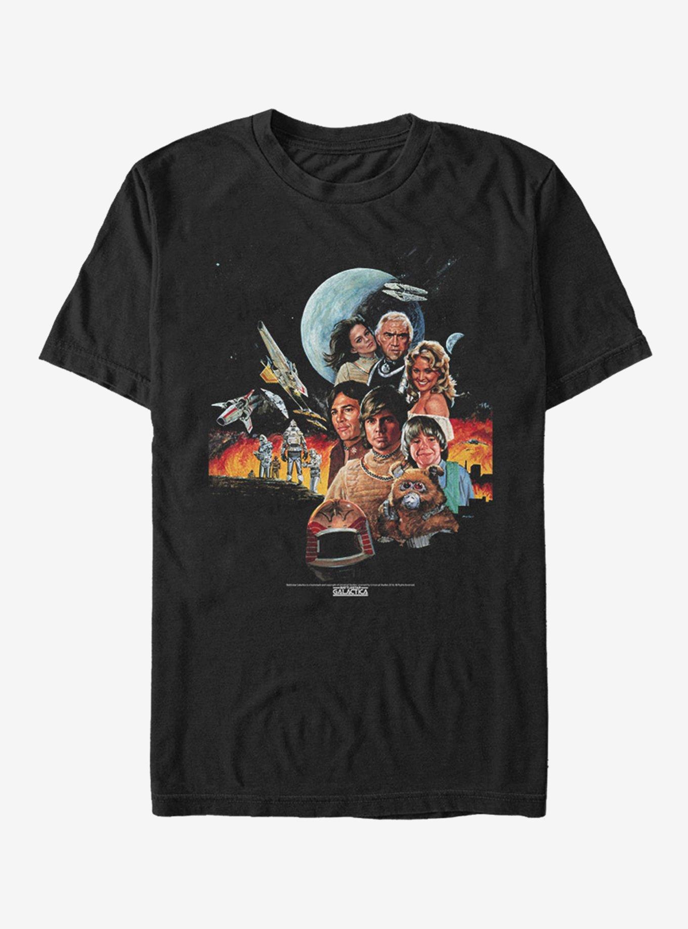 Battlestar Galactica Vintage Battlestar Poster 2 T-Shirt, BLACK, hi-res