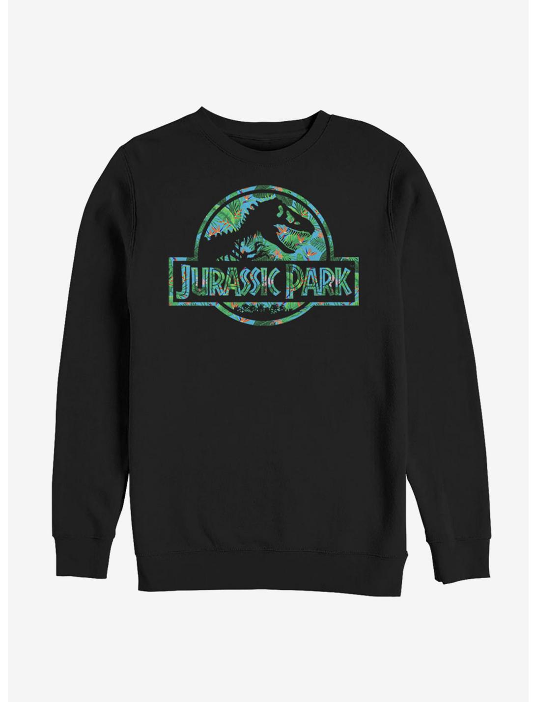 Jurassic Park Floral Logo Sweatshirt, BLACK, hi-res