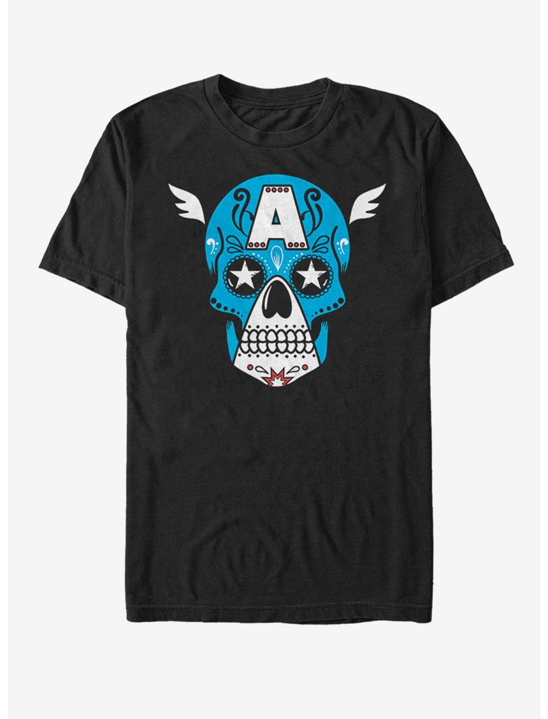 Marvel Captain America Sugar Skull T-Shirt, BLACK, hi-res