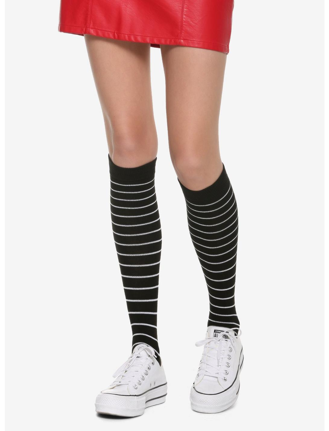 Black & White Striped Knee-High Socks, , hi-res