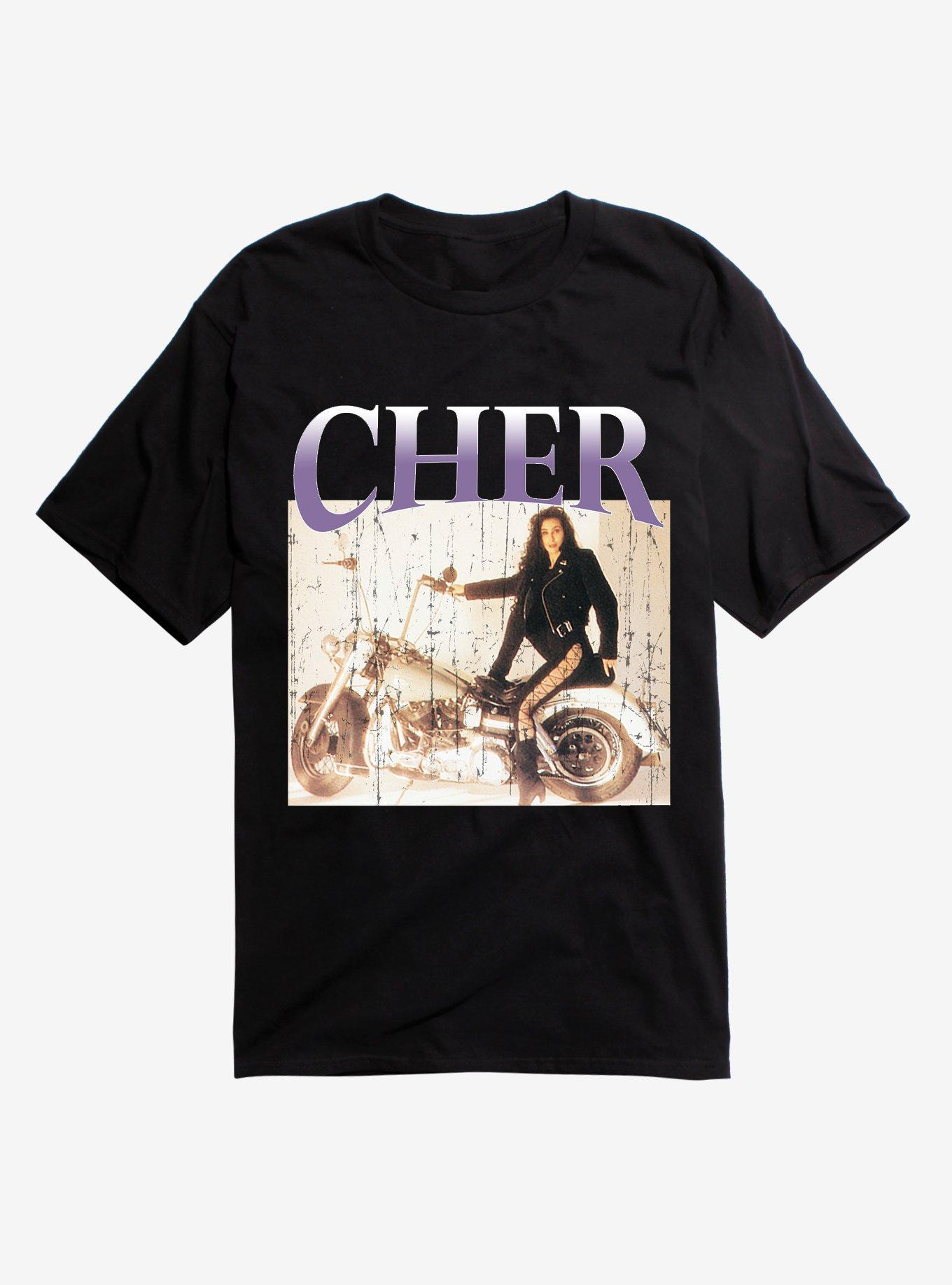 Cher Motorcycle Distressed T-Shirt, BLACK, hi-res