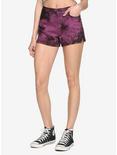 Purple & Black Tie-Dye Hi-Rise Skinny Shorts With Slits, TIE DYE, hi-res