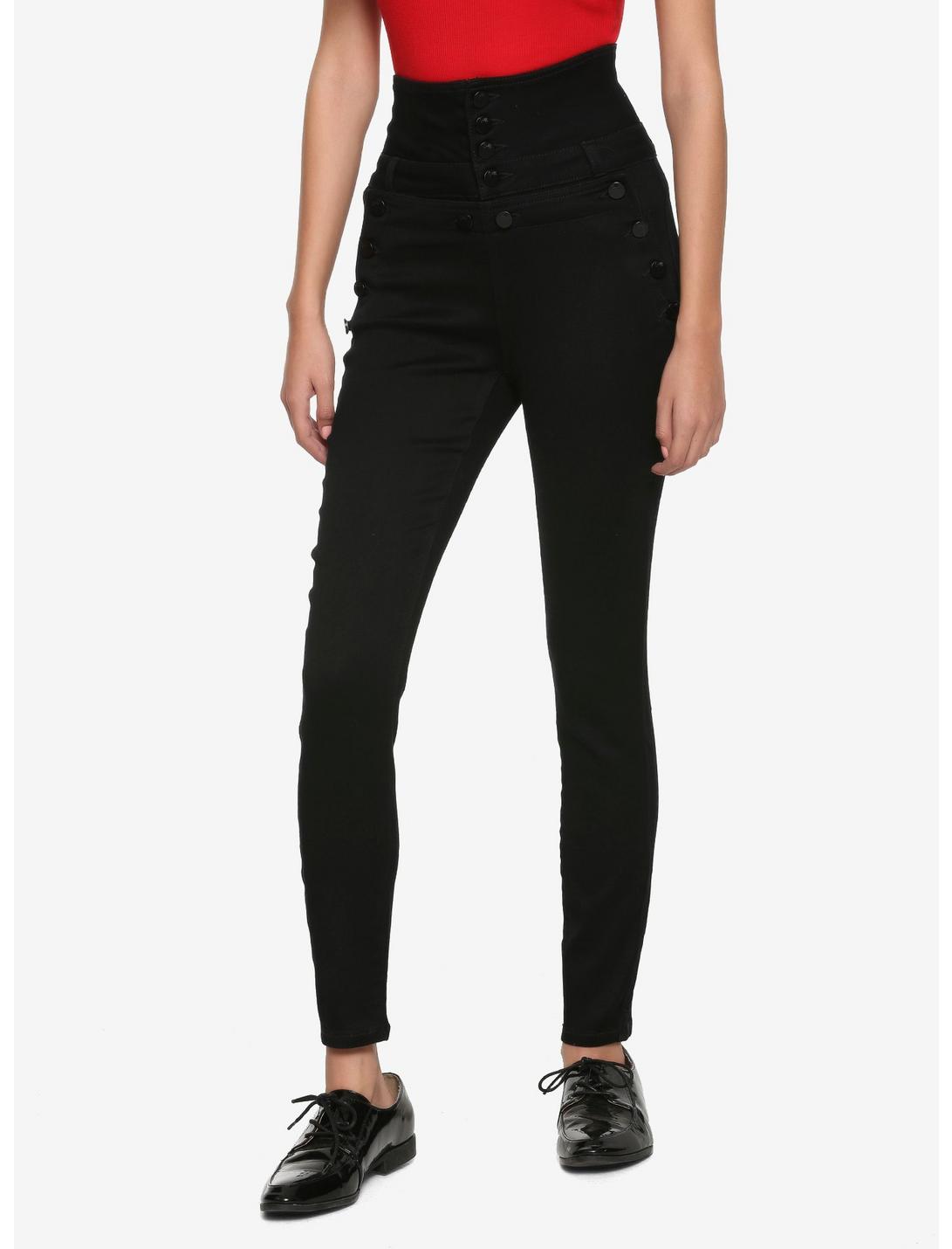 Black Super High-Waisted Sailor Skinny Jeans, BLACK, hi-res
