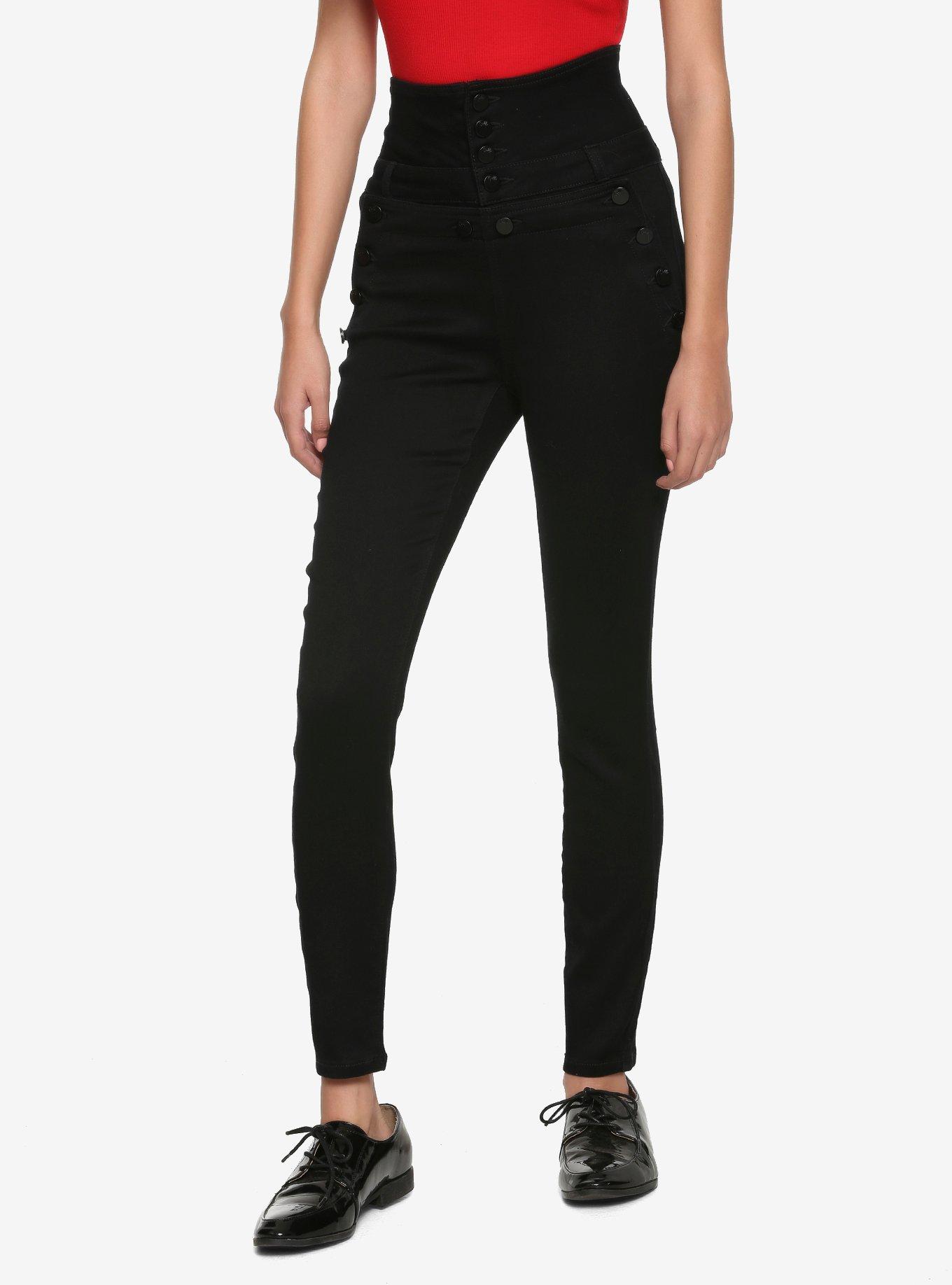 Black Super High-Waisted Sailor Skinny Jeans, BLACK, hi-res
