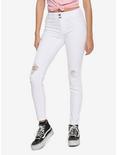 White Destructed High-Waisted Skinny Jeans, WHITE, hi-res