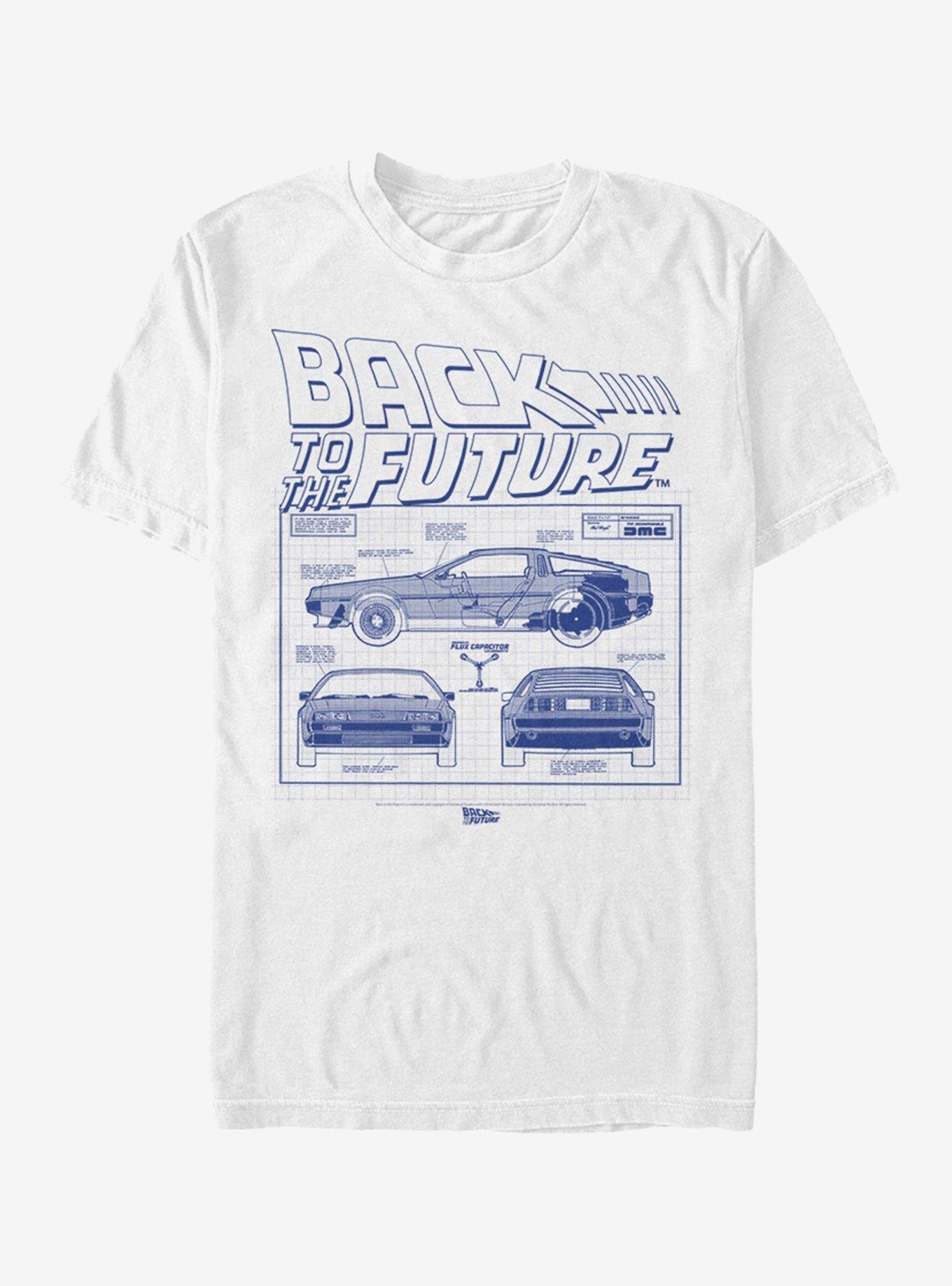 Back to the Future DeLorean Blueprint T-Shirt, WHITE, hi-res