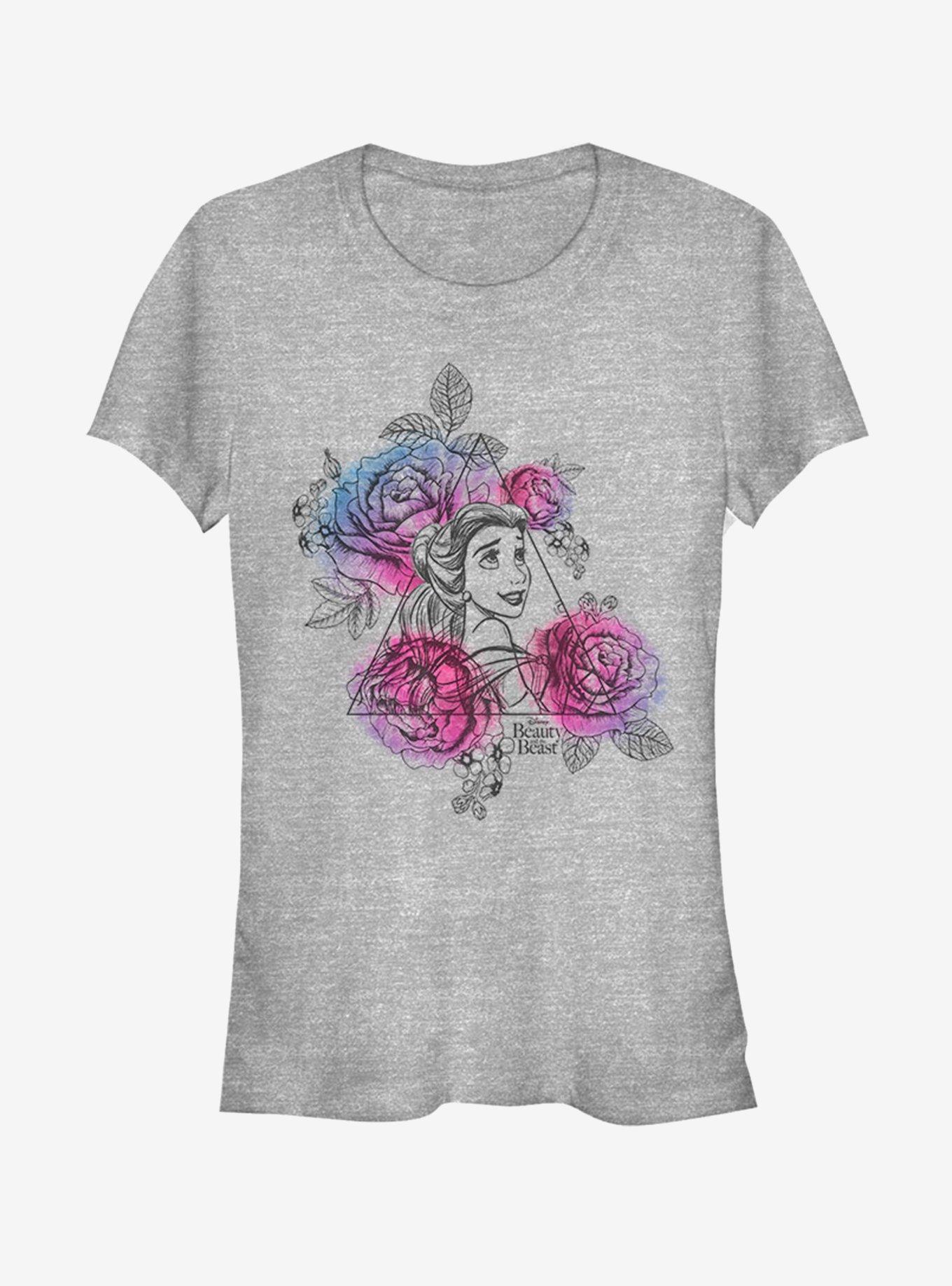 Disney Beauty And The Beast Belle Roses Triangle Girls T-Shirt, ATH HTR, hi-res