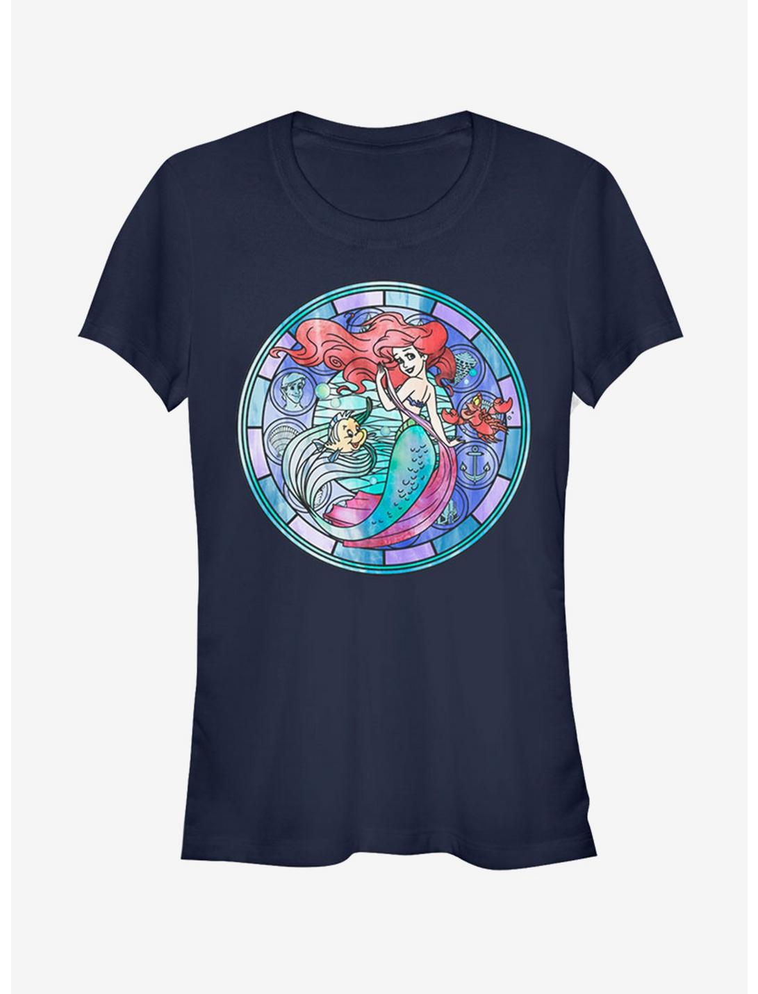 Disney The Little Mermaid Ariel Stained Glass Girls T-Shirt, NAVY, hi-res