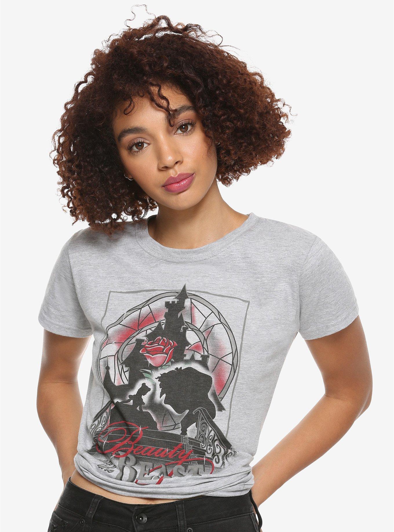 Disney Beauty And The Beast Silhouette Stained Glass Girls T-Shirt ...