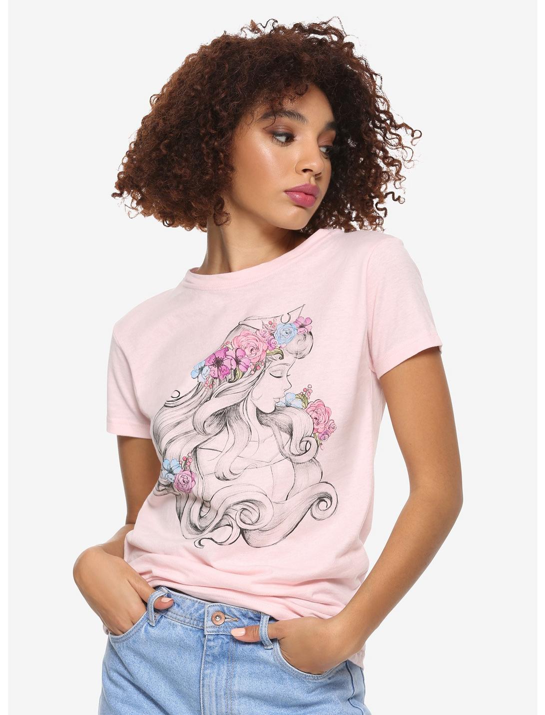 Disney Sleeping Beauty Floral Aurora Girls T-Shirt, BLACK, hi-res