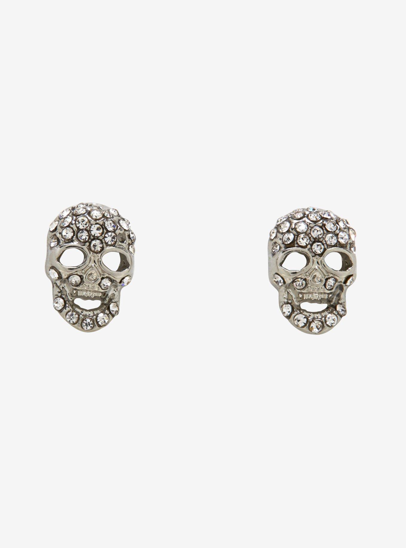 Skull Bling Stud Earrings, , hi-res
