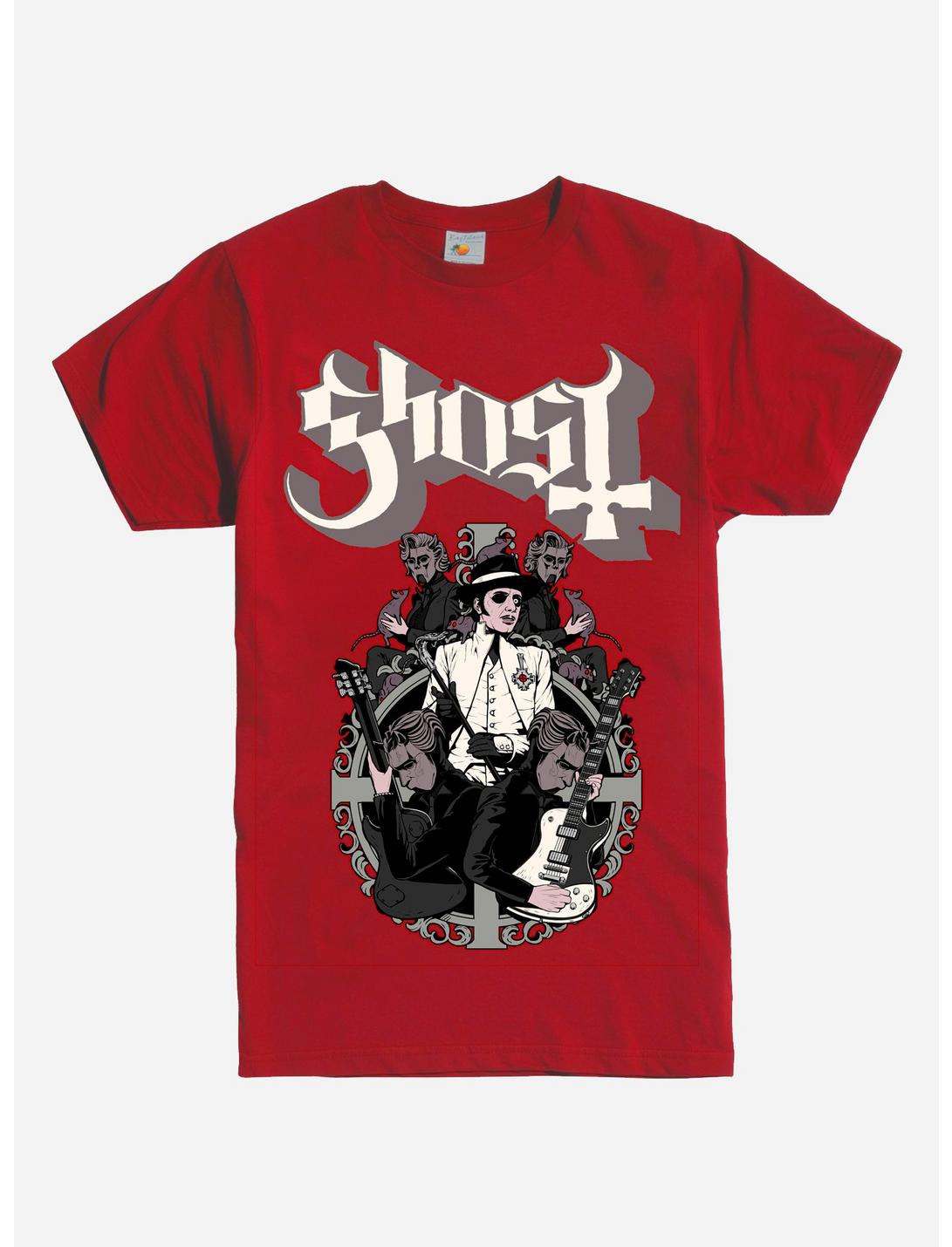 Ghost Symmetrical Band T-Shirt, RED, hi-res