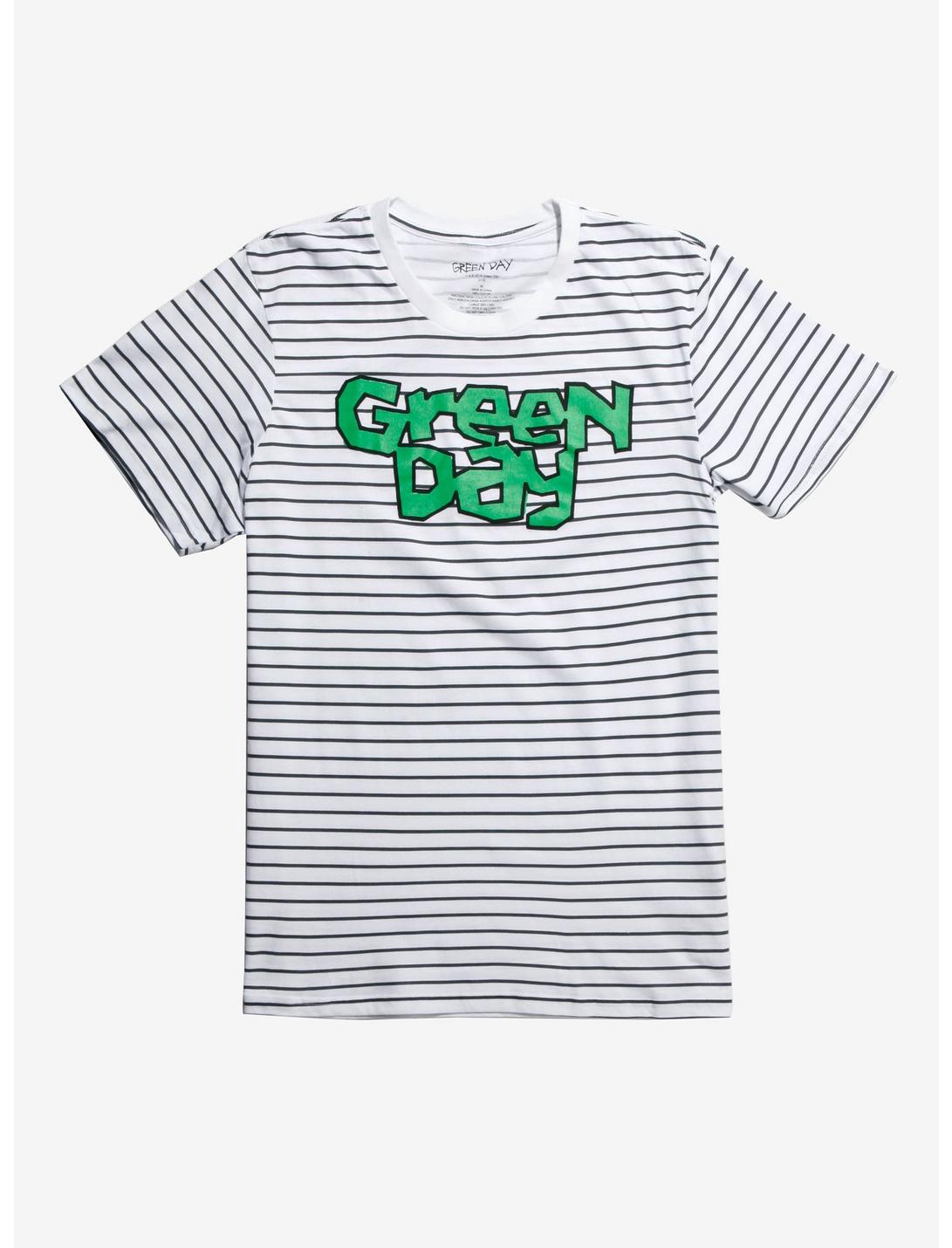 Green Day Logo Striped T-Shirt, WHITE, hi-res