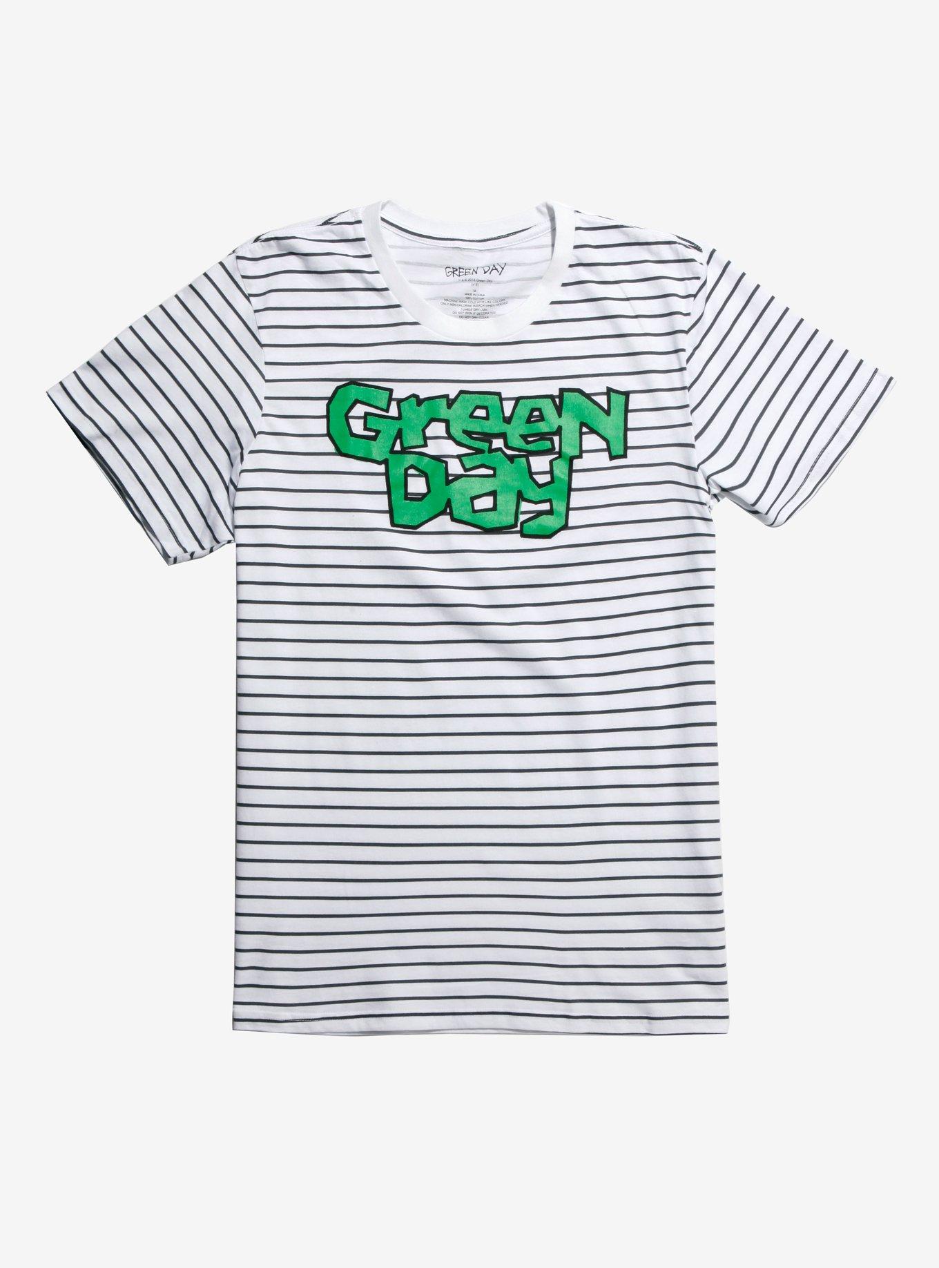 Green Day Logo Striped T-Shirt, WHITE, hi-res