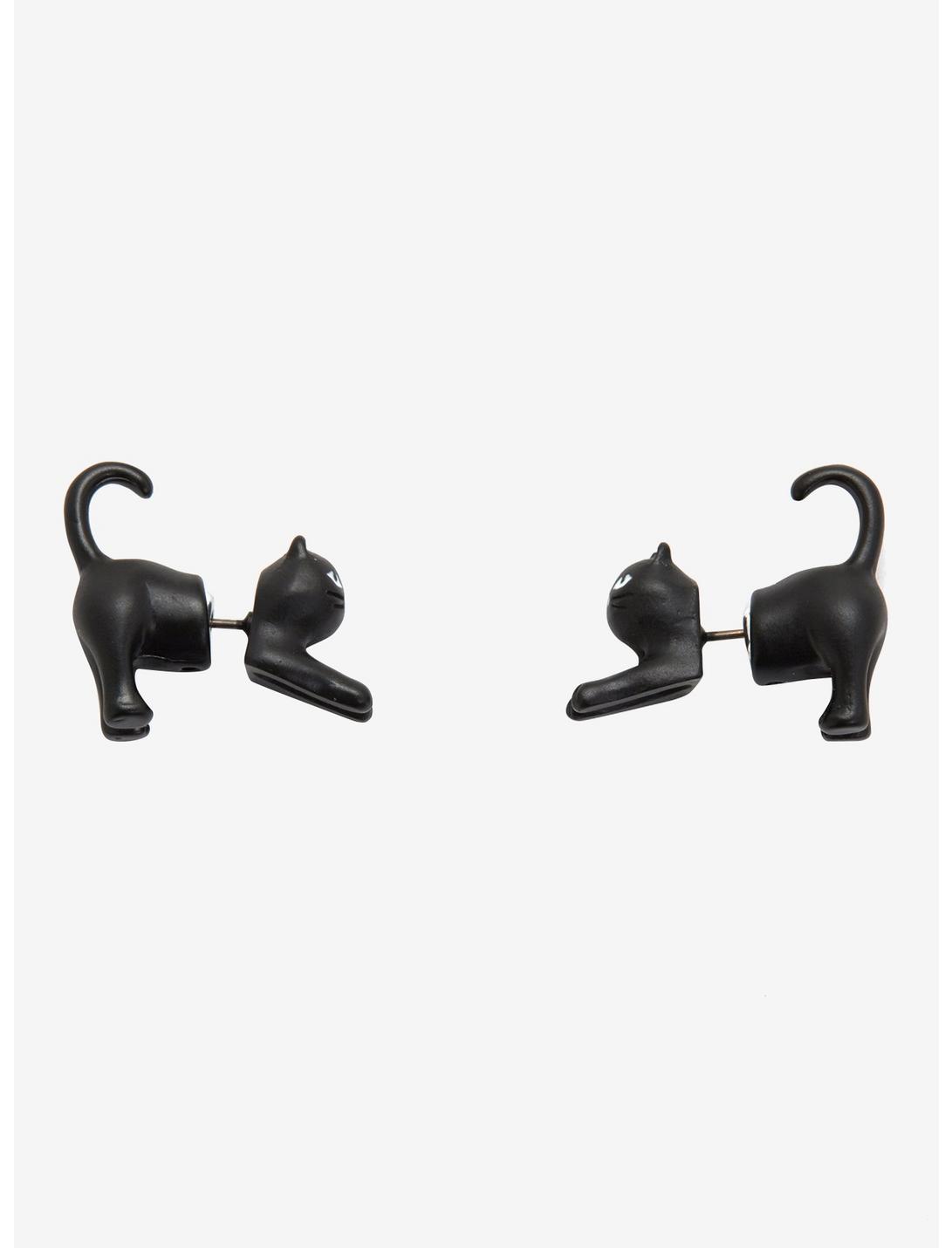 Black Cat Faux Tunnel Earrings, , hi-res