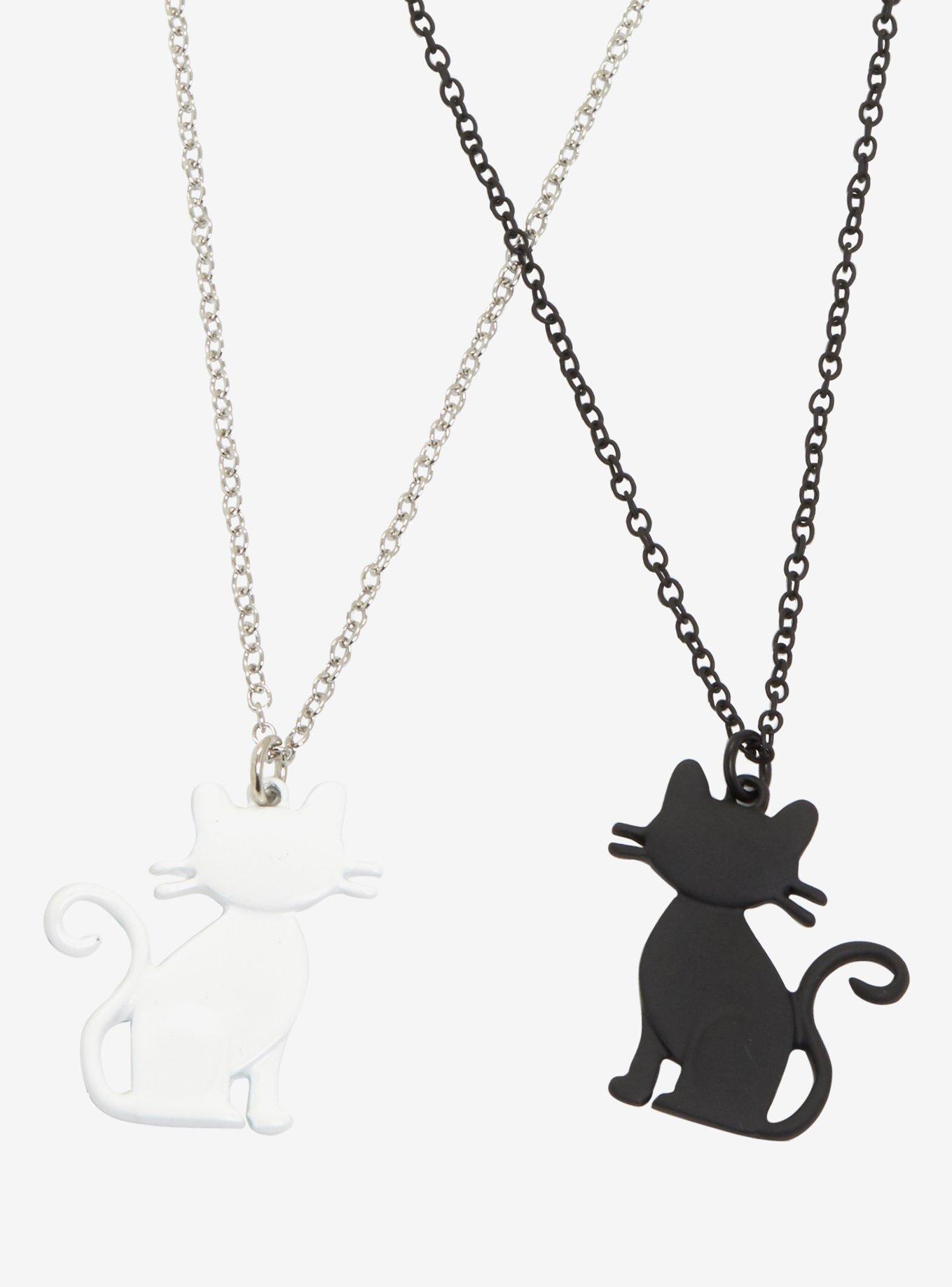 Black & White Cat Best Friend Necklace Set, , hi-res