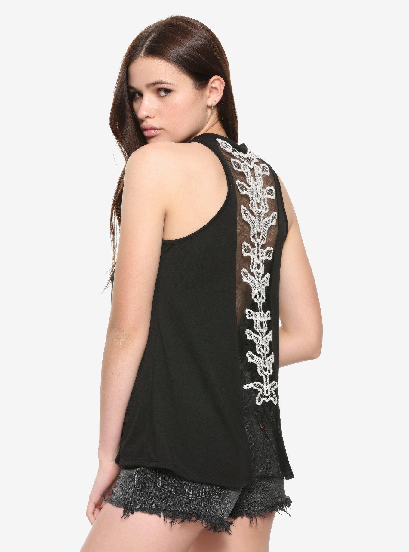 Crochet Spine Girls Tank Top, BLACK, hi-res