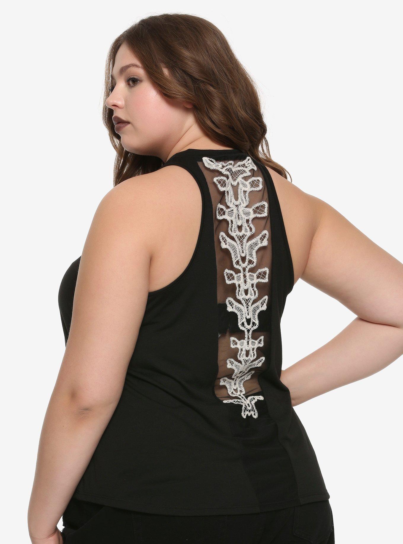 Crochet Spine Girls Tank Top Plus Size, BLACK, hi-res