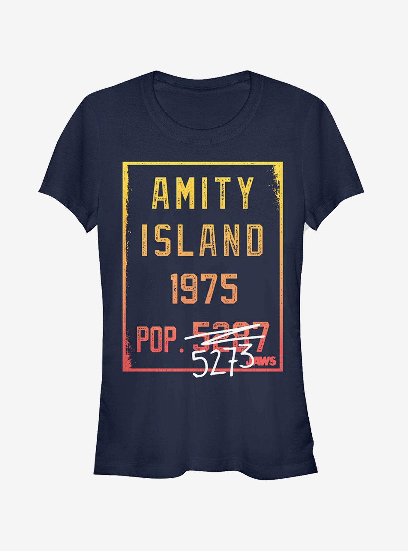Jaws Amity Island Population Girls T-Shirt, NAVY, hi-res