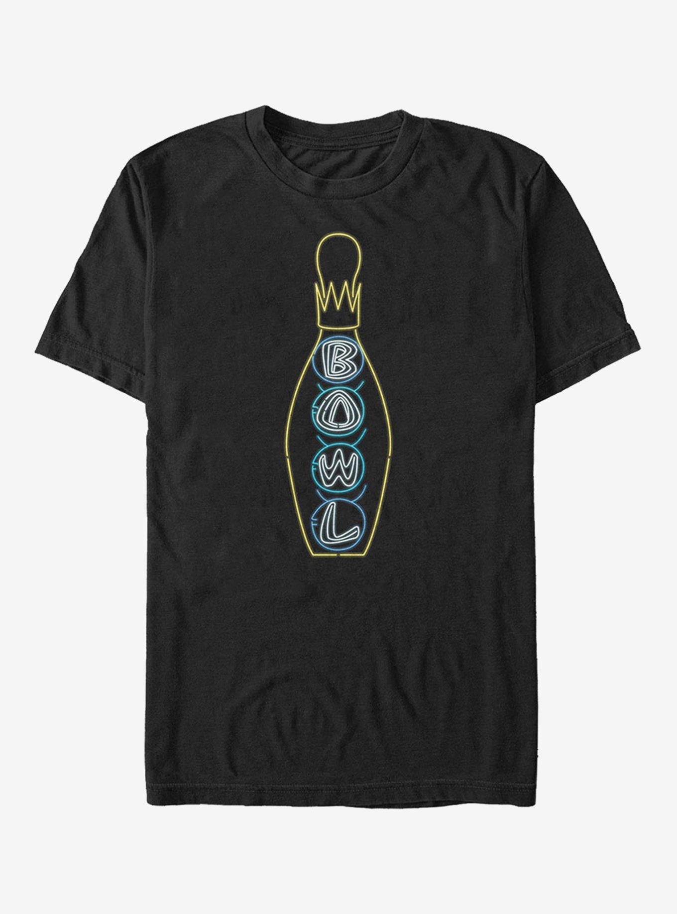 Bowling Neon Light Print T-Shirt, BLACK, hi-res