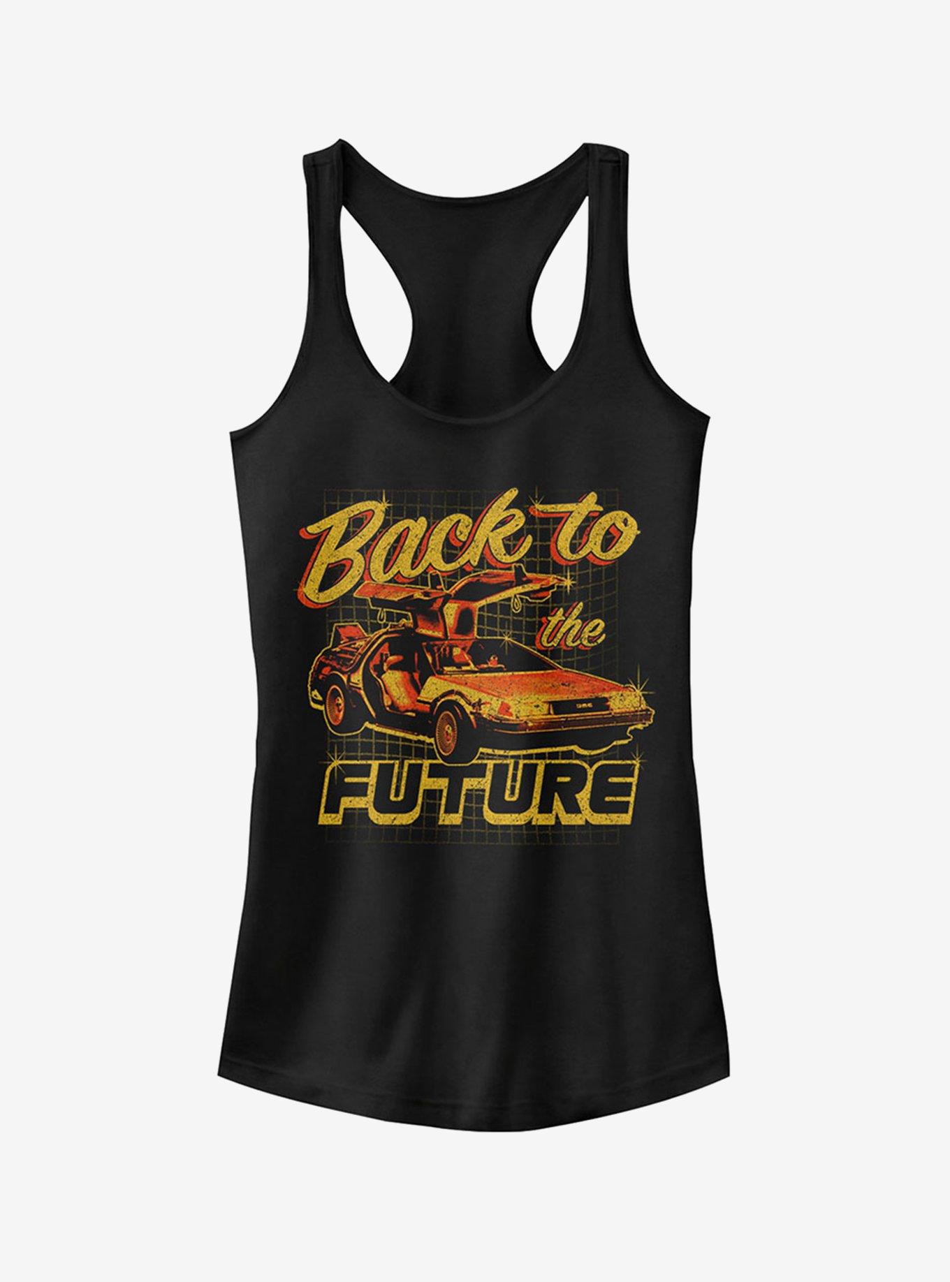 DeLorean Schematic Print Girls Tank, BLACK, hi-res