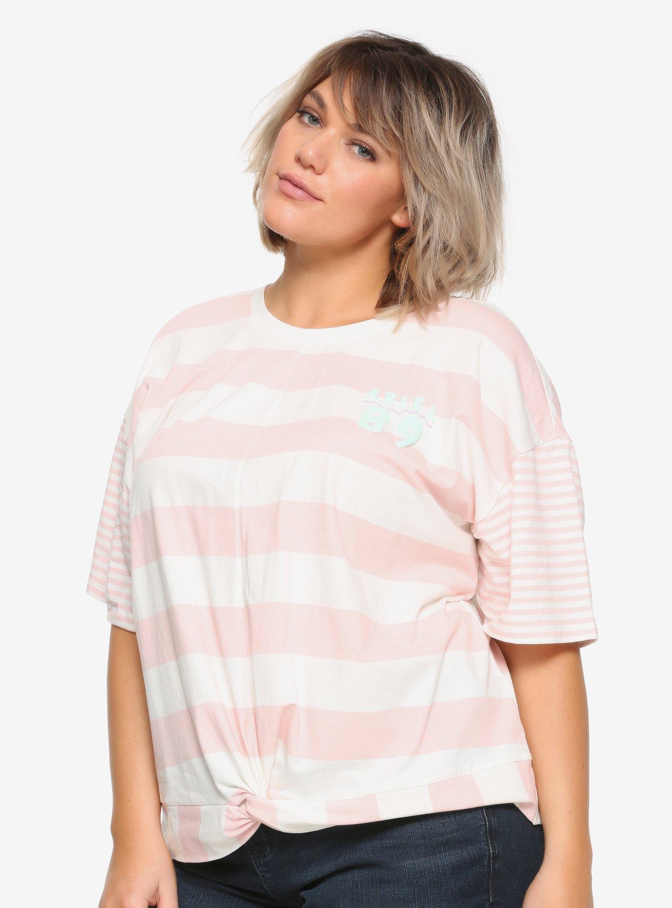 Her Universe Disney The Little Mermaid 30th Anniversary Girls Striped Twist Front Top Plus Size, WHITE, hi-res